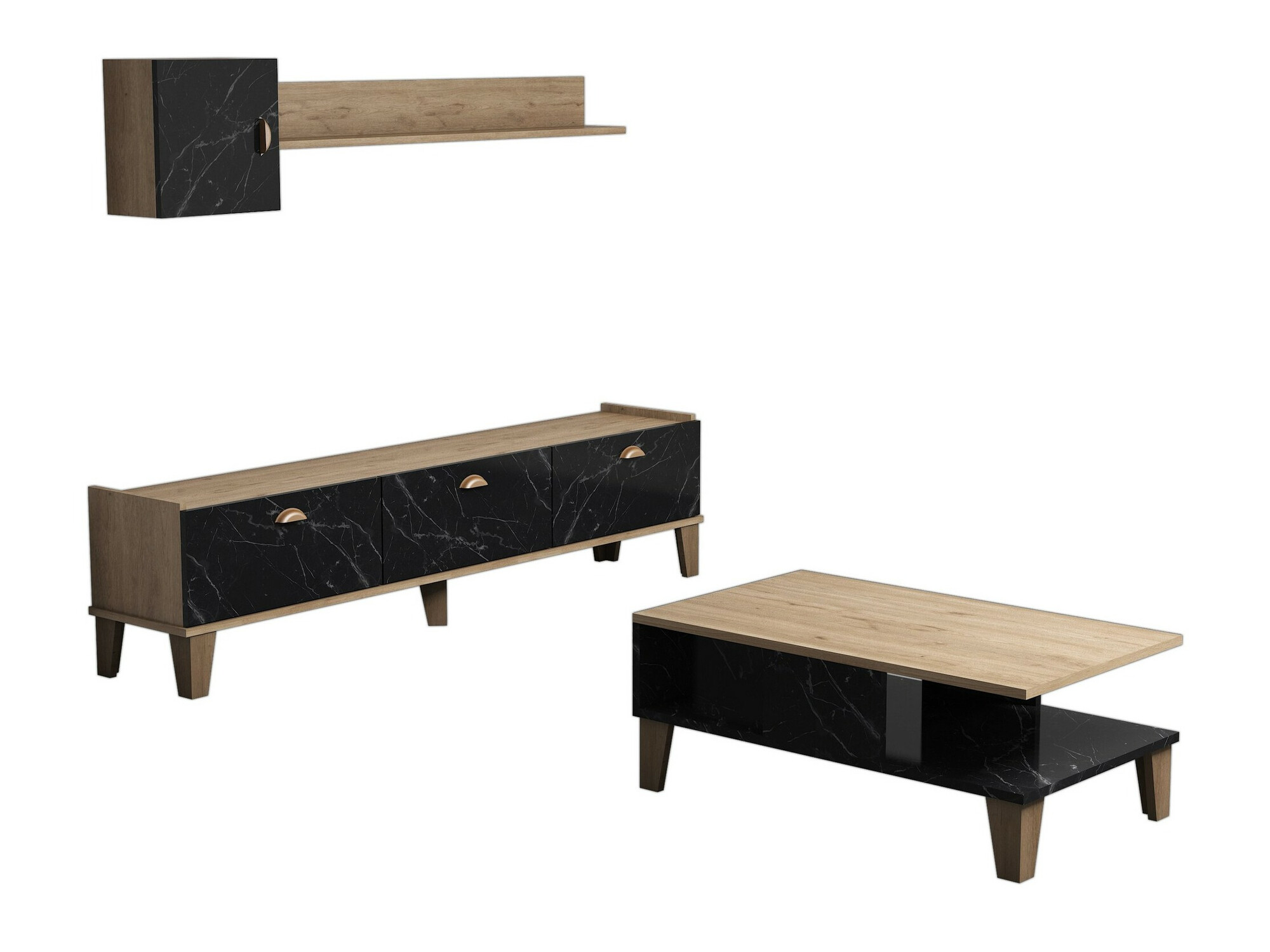Set de living Kailua 723 (Stejar + Marmură neagră)