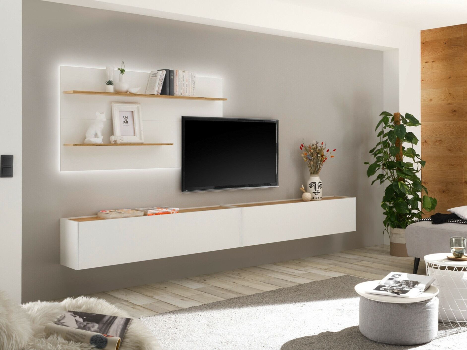 Set de living Elbsori 120 (Alb + Stejar Wotan)