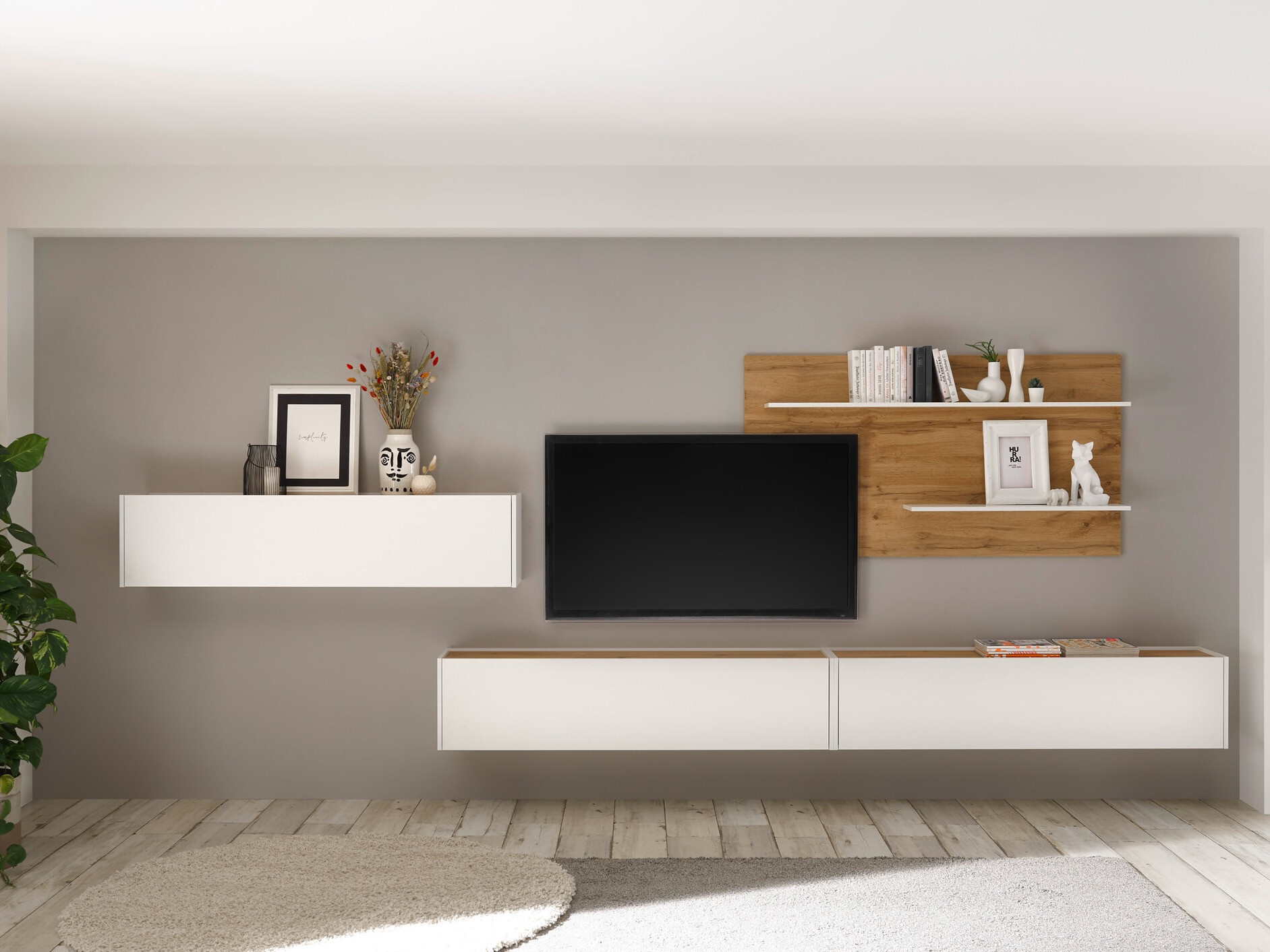 Set de living Elbsori 121 (Alb + Stejar Wotan)