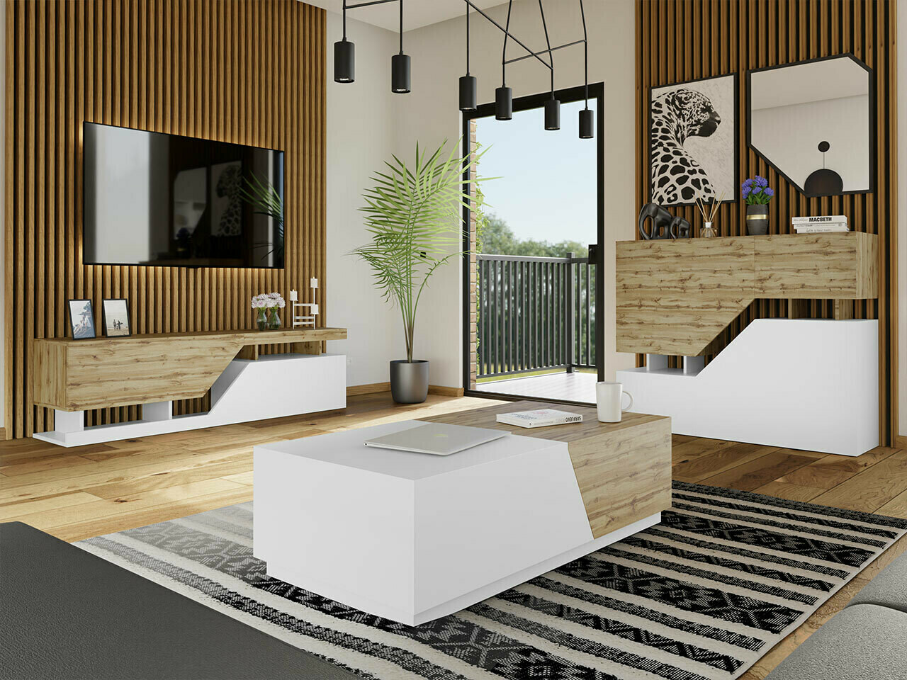 Set de living Comfivo Daldune I (Stejar Wotan + Alb)