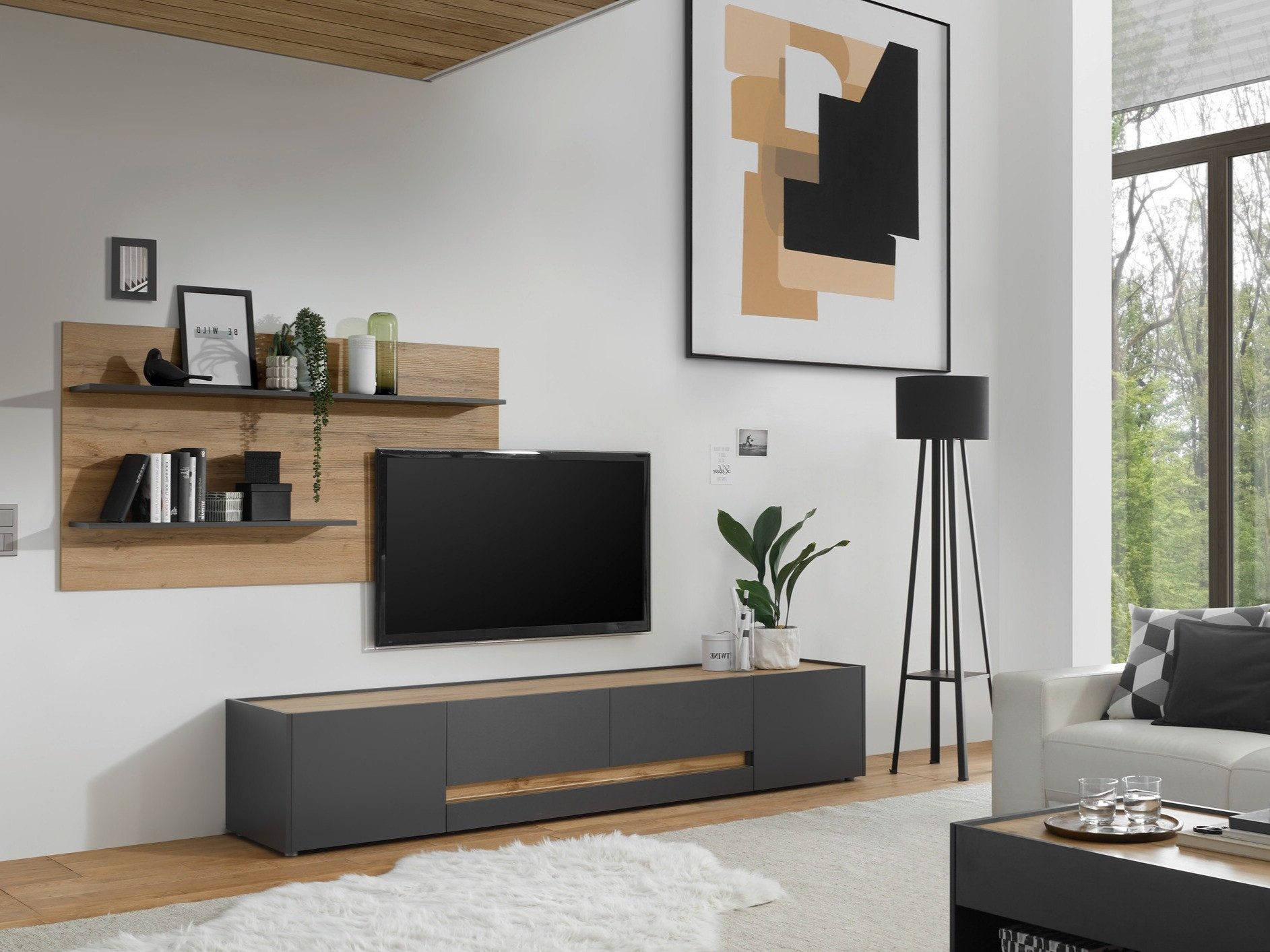 Set de living Elbsori 124 (Antracit + Stejar Wotan)