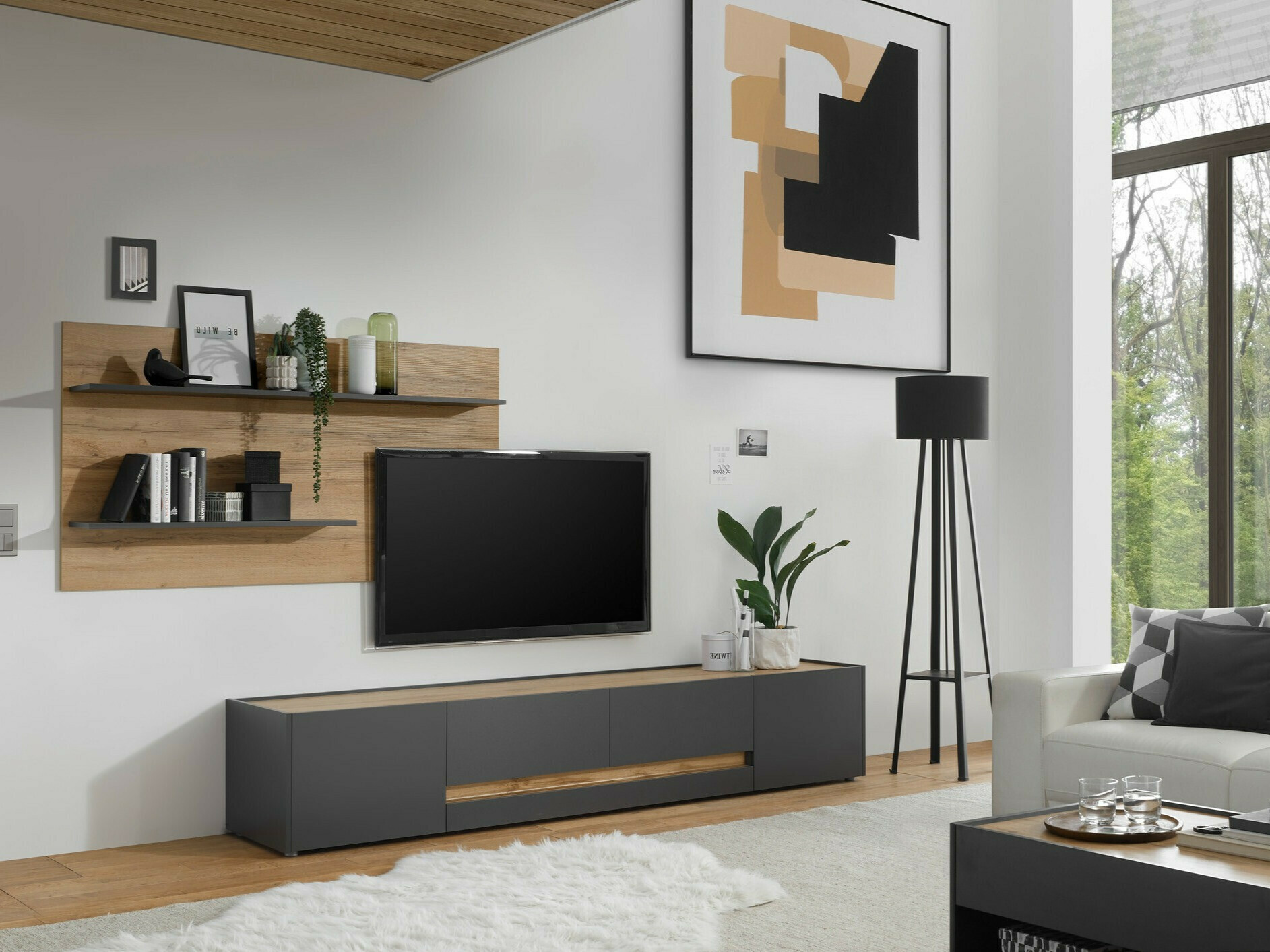 Set de living Elbsori 124 (Antracit + Stejar Wotan)