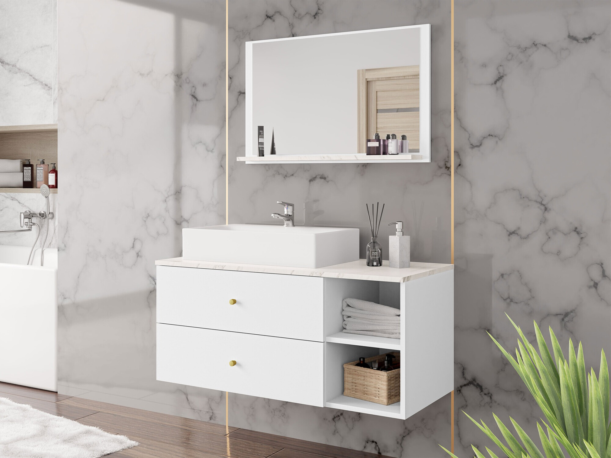 Set baie Salus I (Alb + Marmură albă)