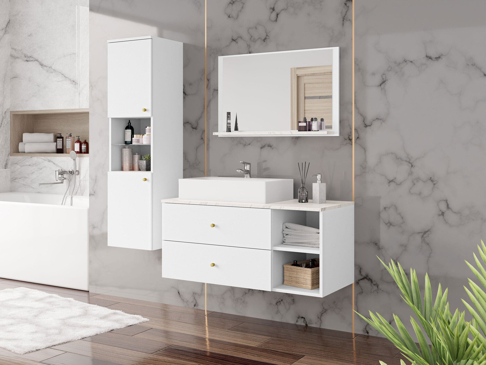 Set baie Salus II (Alb + Marmură albă)