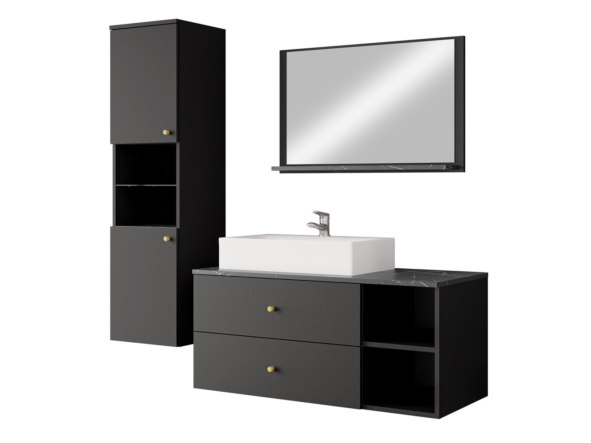 Set baie Salus II (Negru + Marmură neagră)