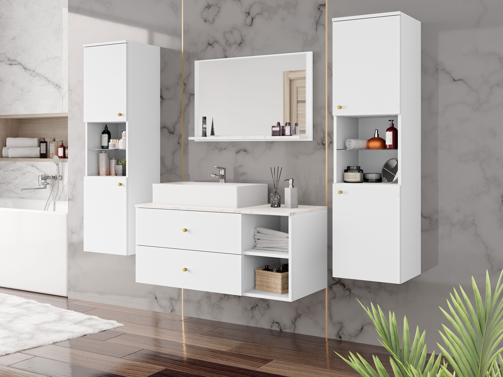 Set baie Salus III (Alb + Marmură albă)