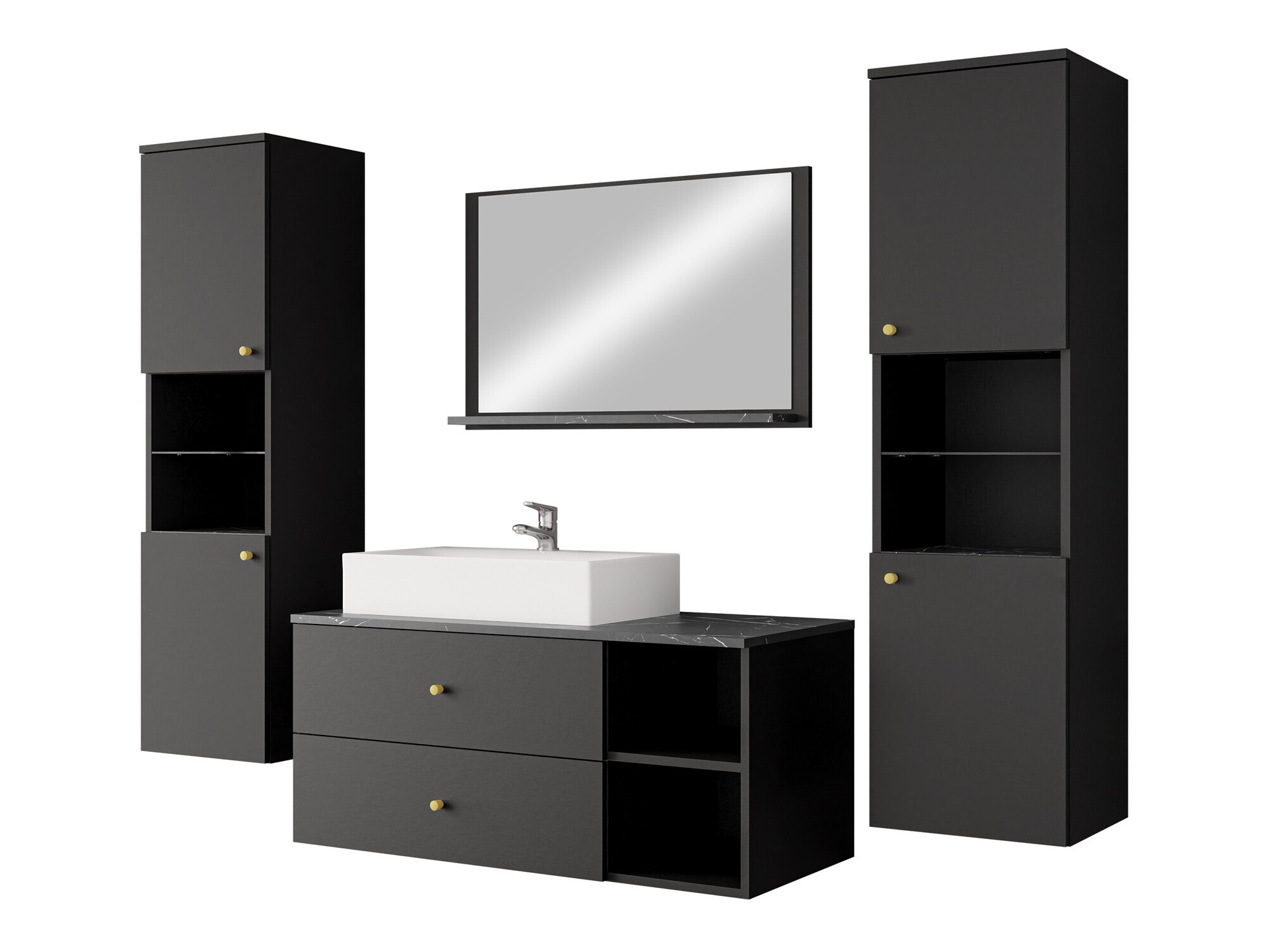 Set baie Salus III (Negru + Marmură neagră)