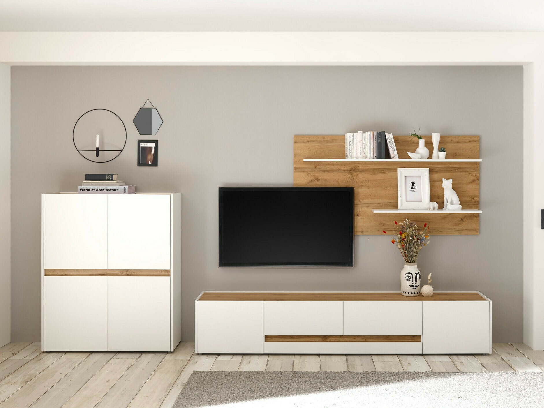 Set de living Elbsori 127 (Alb + Stejar Wotan)