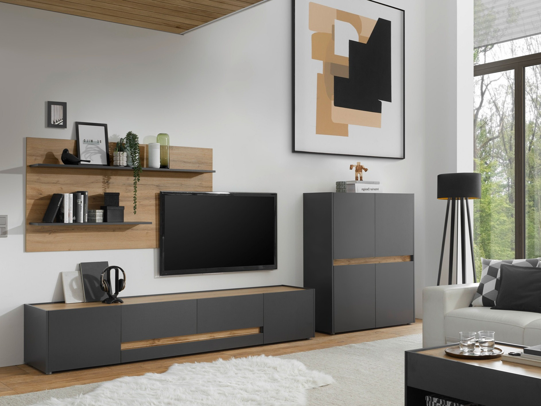 Set de living Elbsori 127 (Antracit + Stejar Wotan)