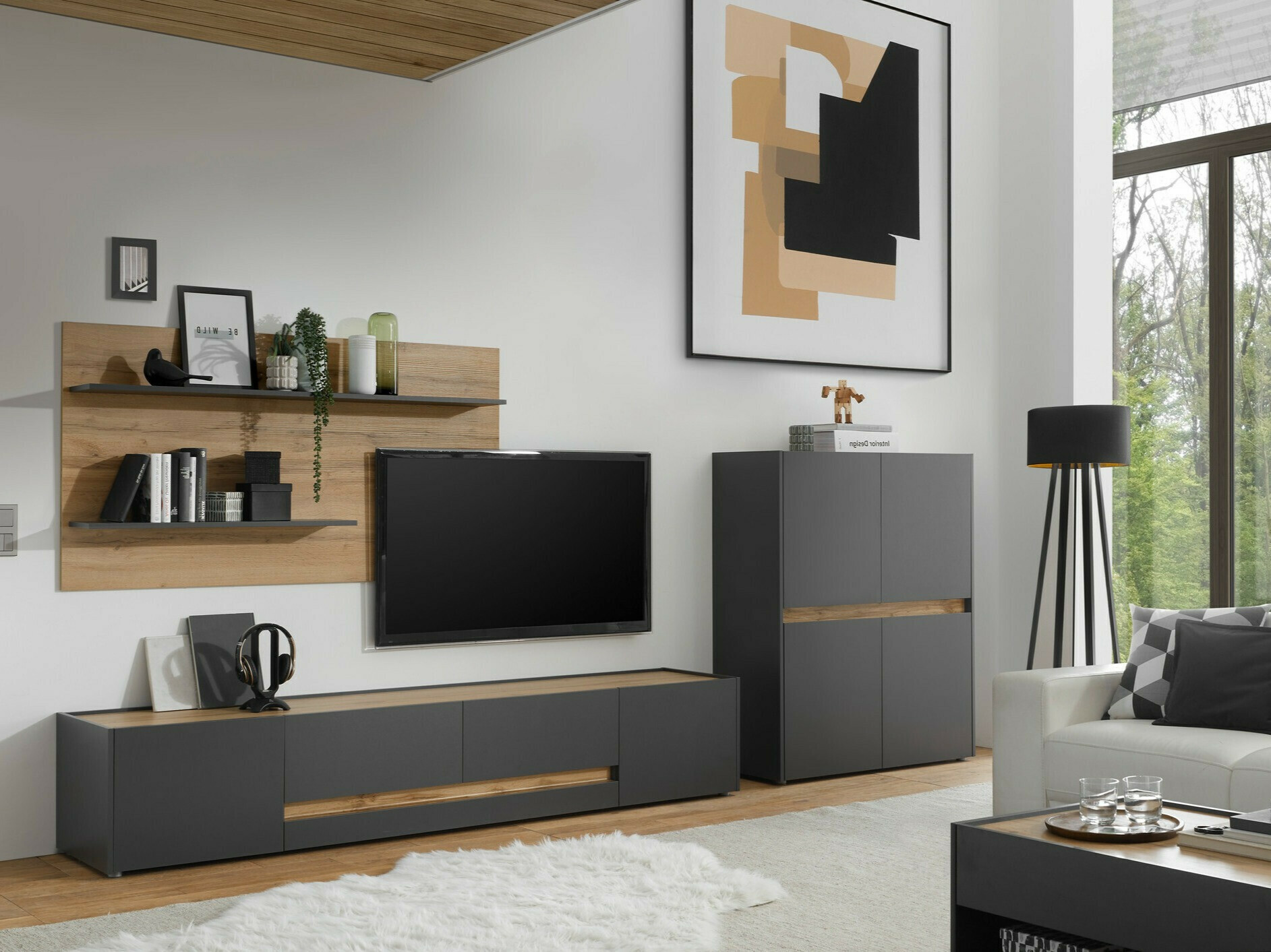 Set de living Elbsori 127 (Antracit + Stejar Wotan)