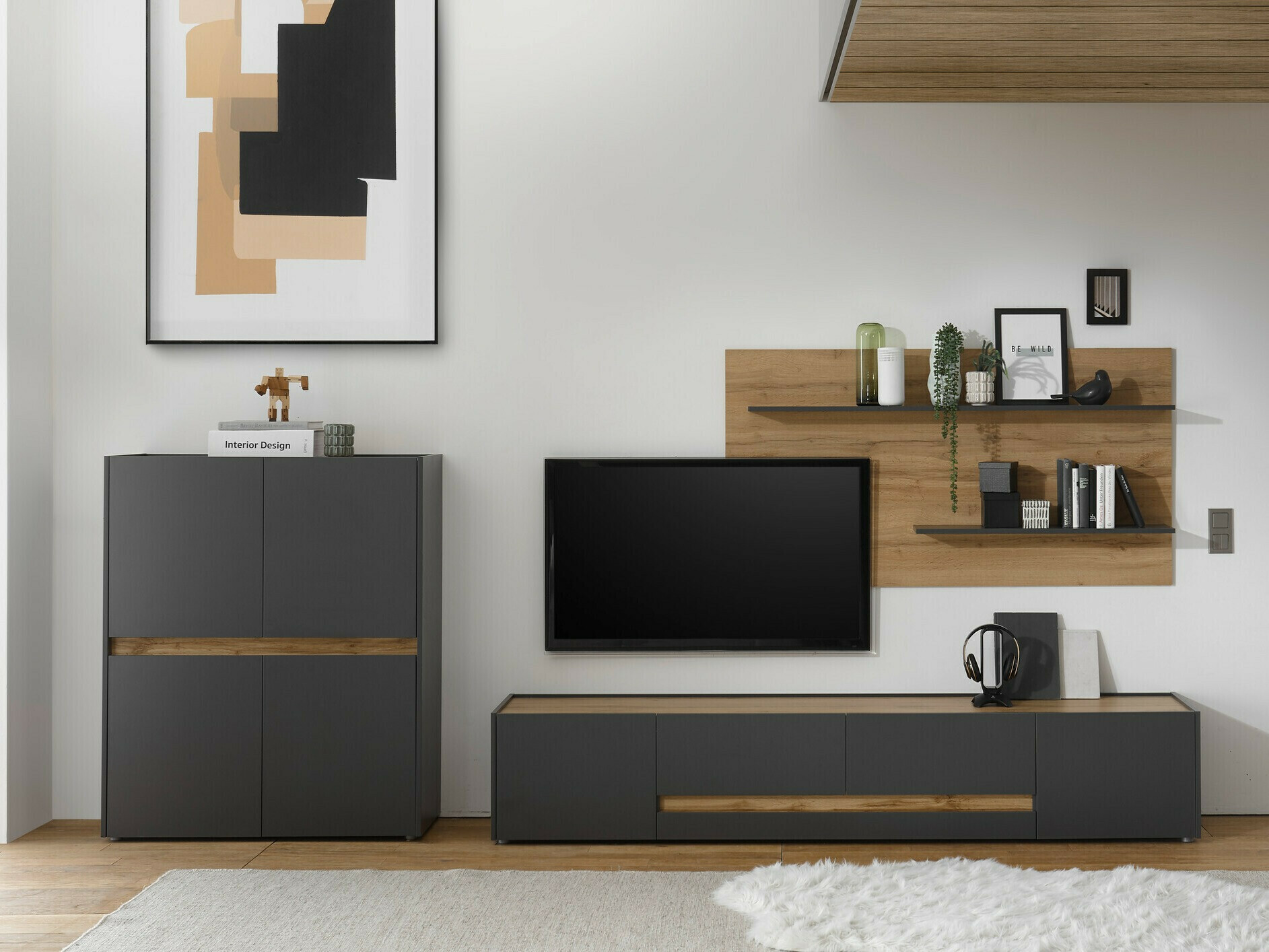 Set de living Elbsori 127 (Antracit + Stejar Wotan)