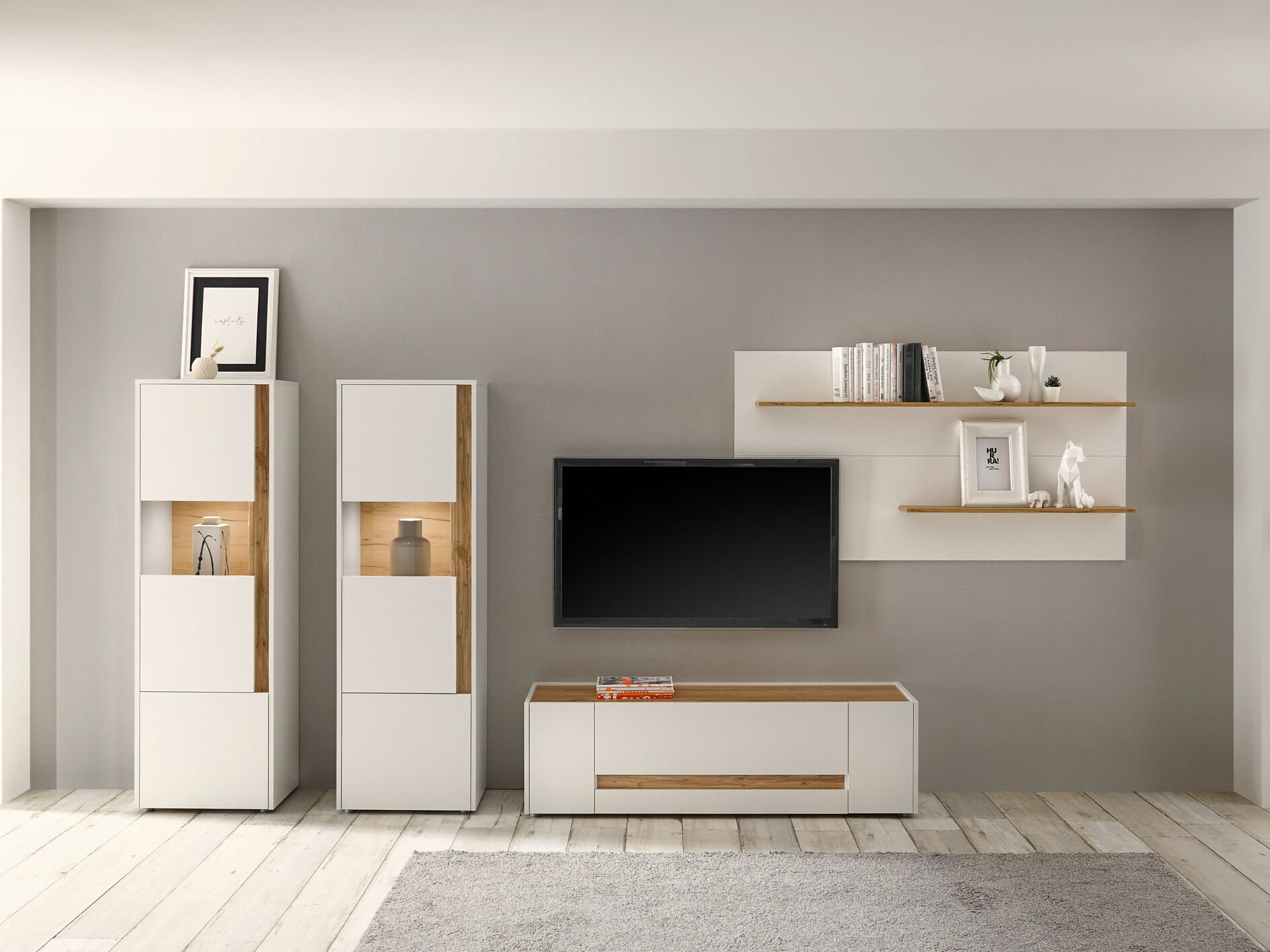 Set de living Elbsori 128 (Alb + Stejar Wotan)