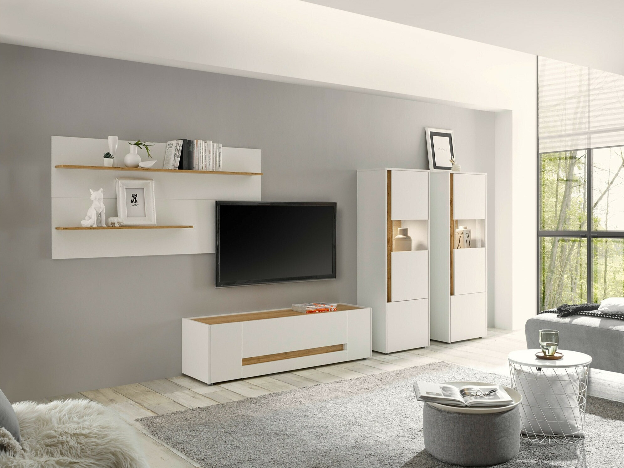 Set de living Elbsori 128 (Alb + Stejar Wotan)