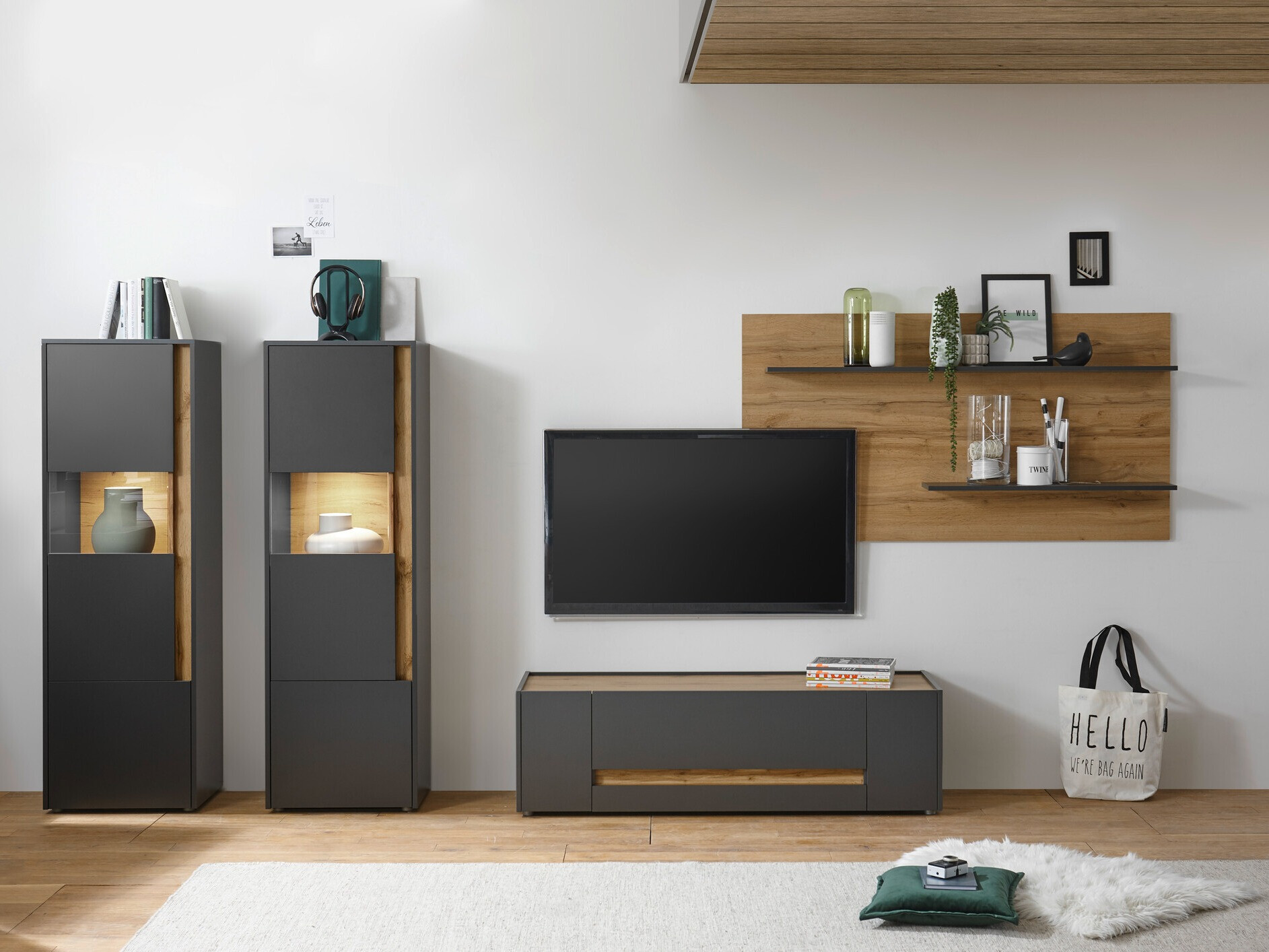 Set de living Elbsori 128 (Antracit + Stejar Wotan)