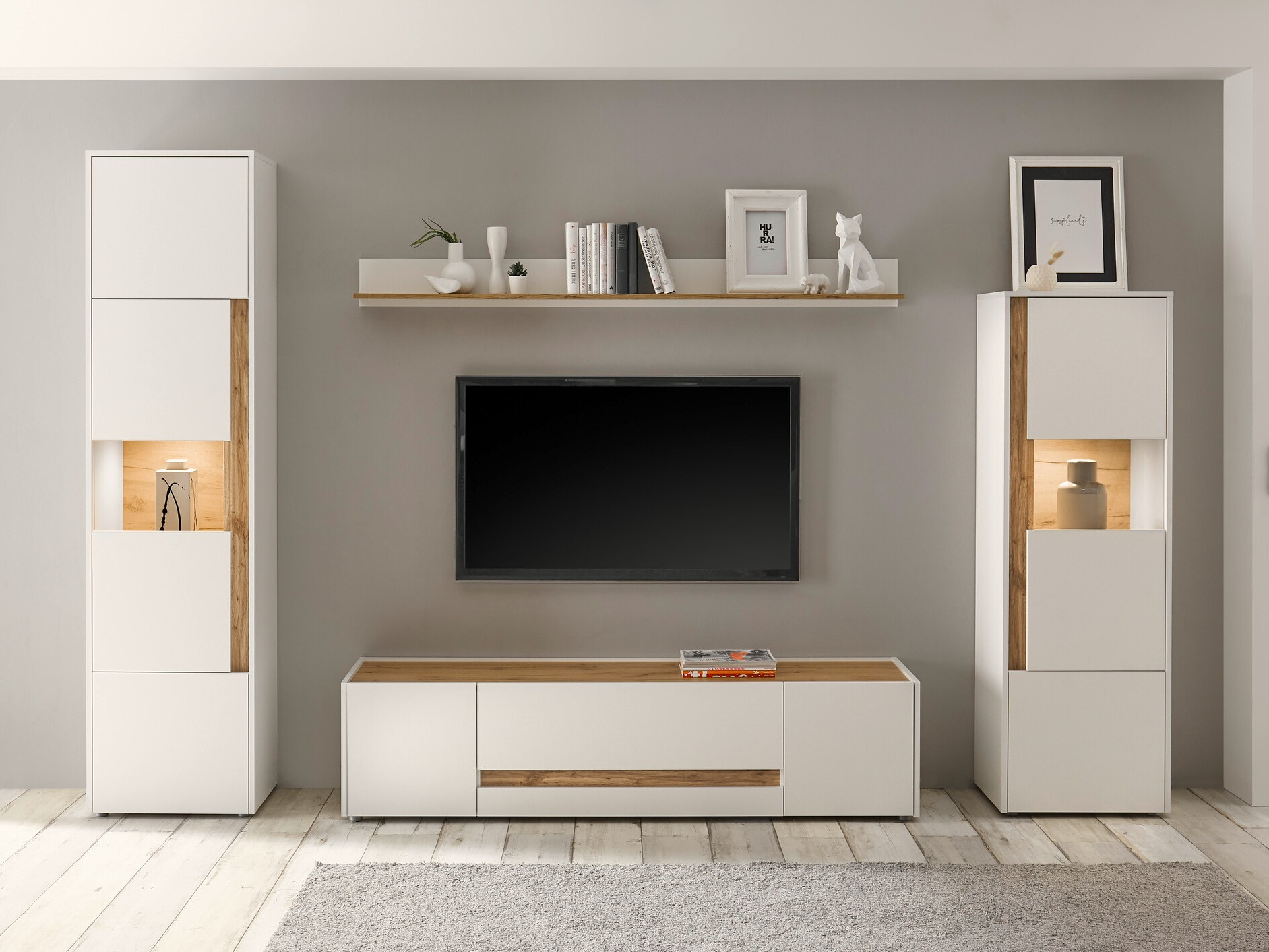 Set de living Elbsori 130 (Alb + Stejar Wotan)