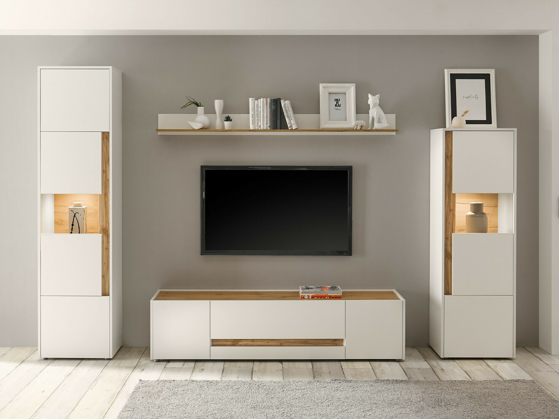 Set de living Elbsori 130 (Alb + Stejar Wotan)