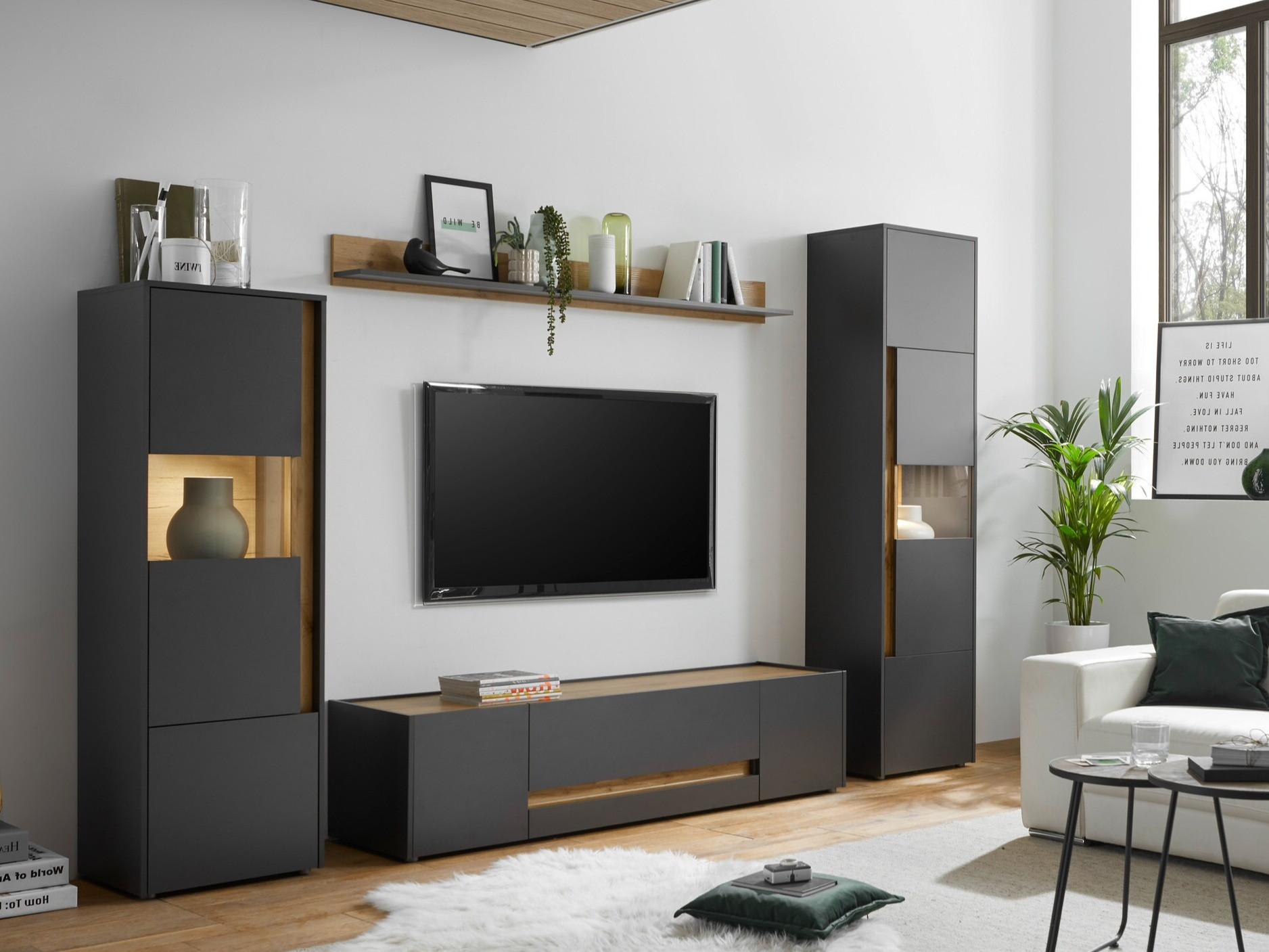 Set de living Elbsori 130 (Antracit + Stejar Wotan)