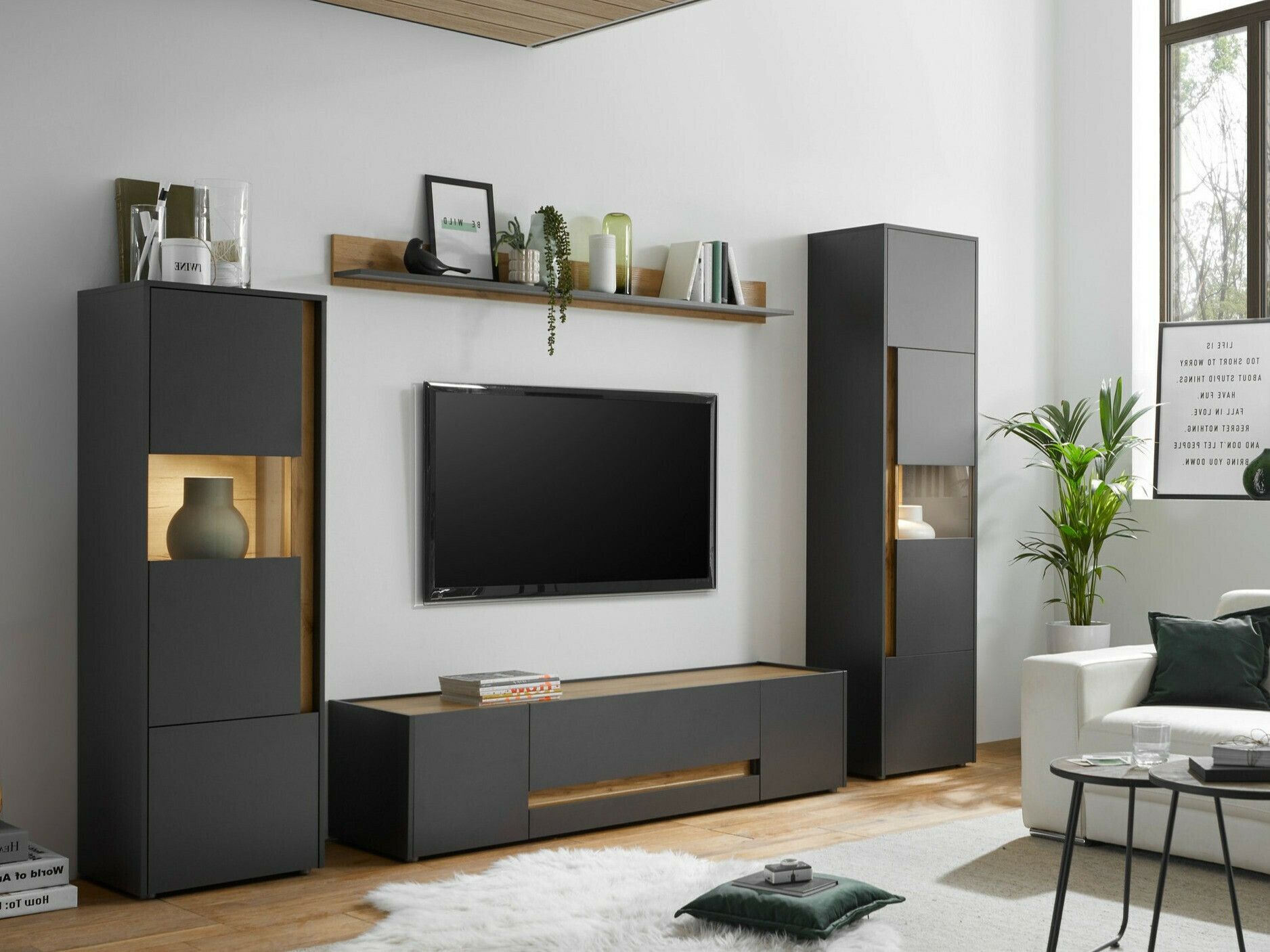 Set de living Elbsori 130 (Antracit + Stejar Wotan)