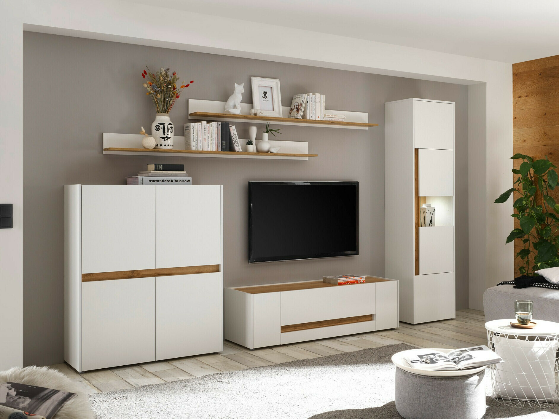 Set de living Elbsori 131 (Alb + Stejar Wotan)