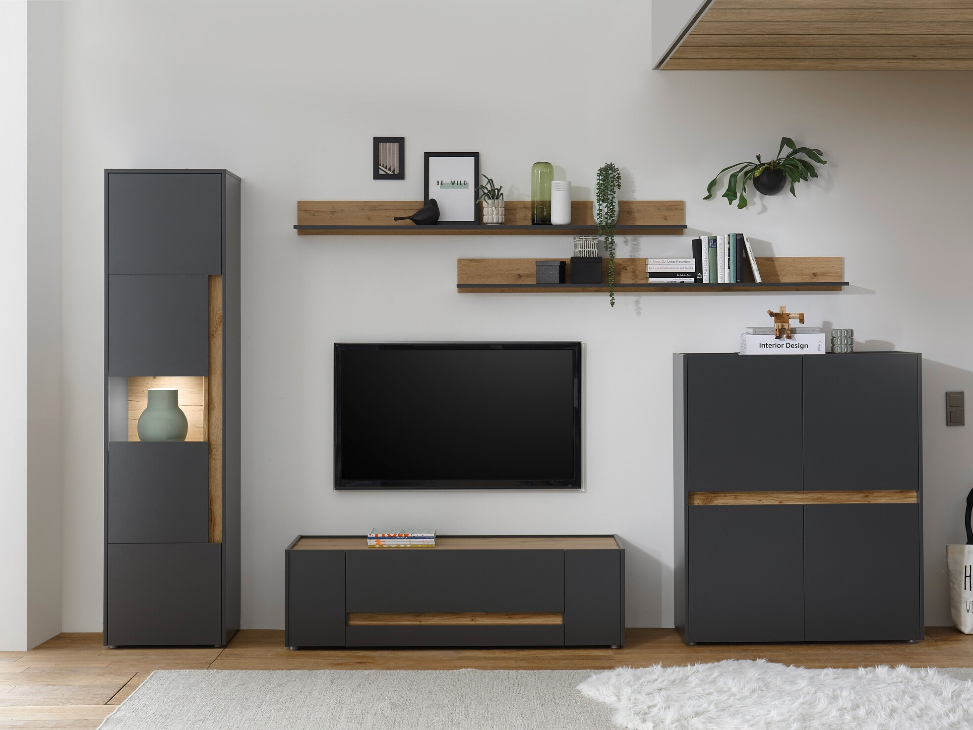Set de living Elbsori 131 (Antracit + Stejar Wotan)