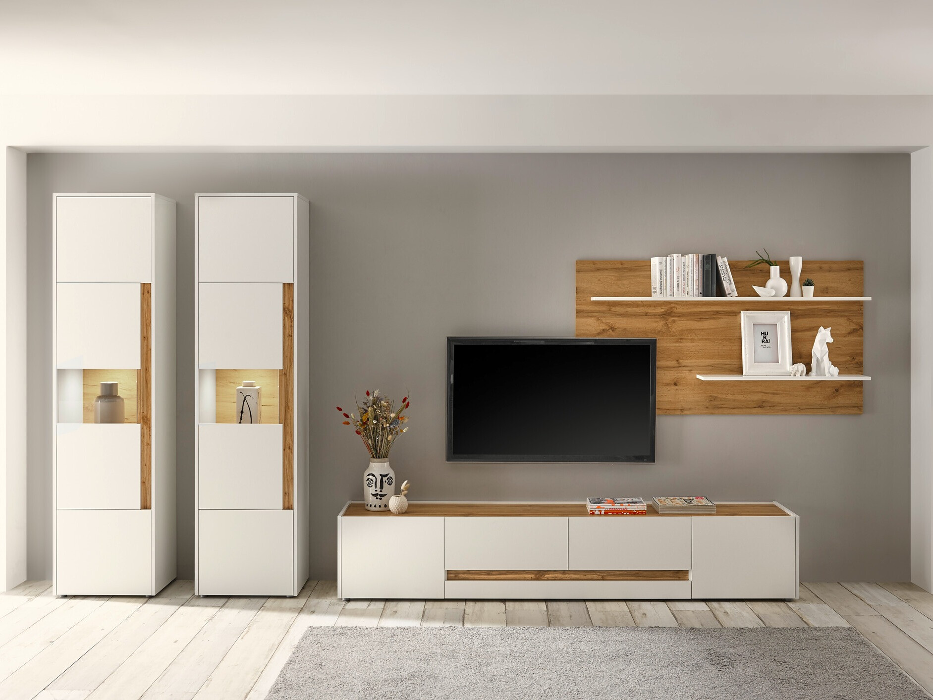 Set de living Elbsori 132 (Alb + Stejar Wotan)