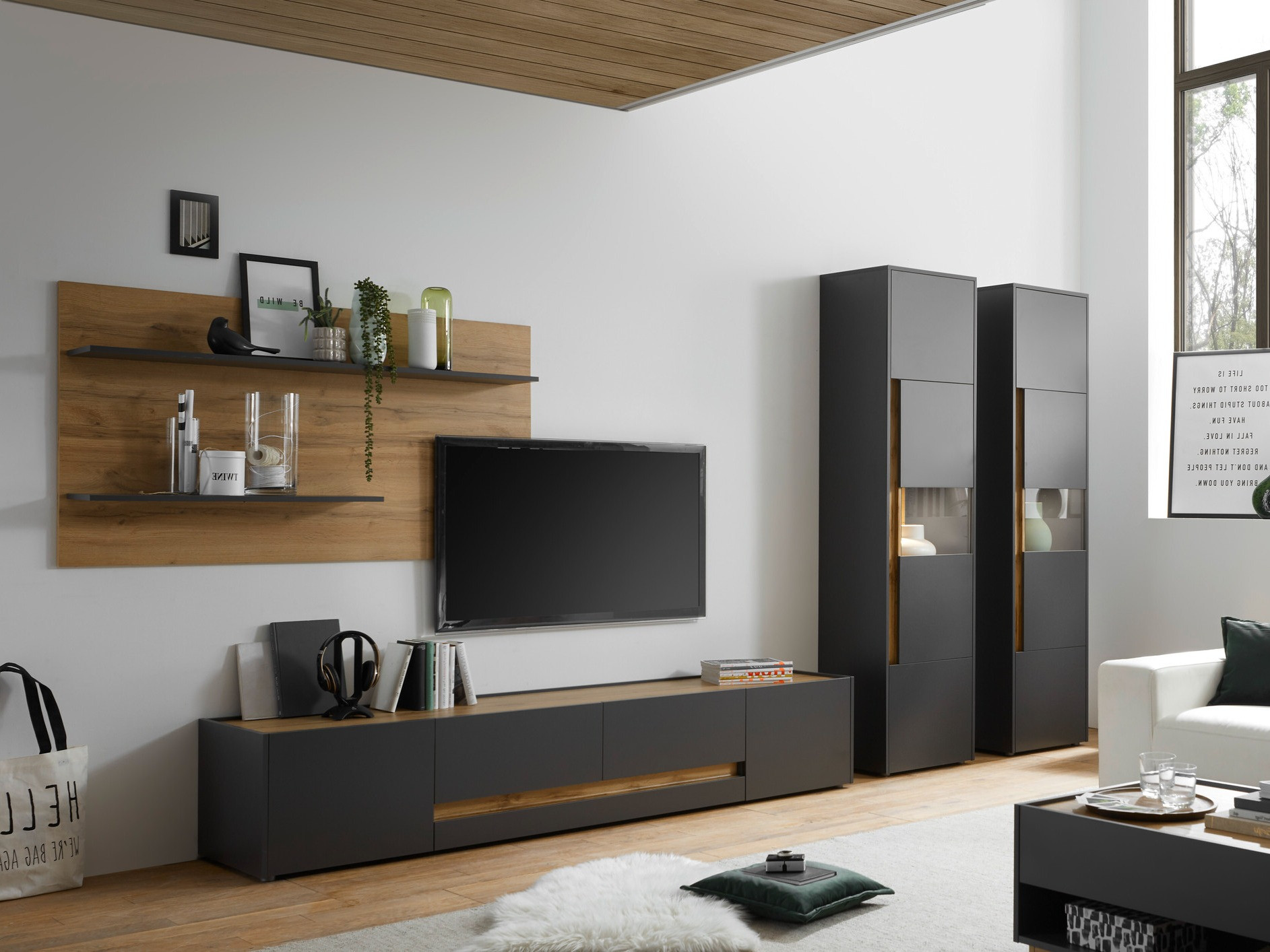 Set de living Elbsori 132 (Antracit + Stejar Wotan)