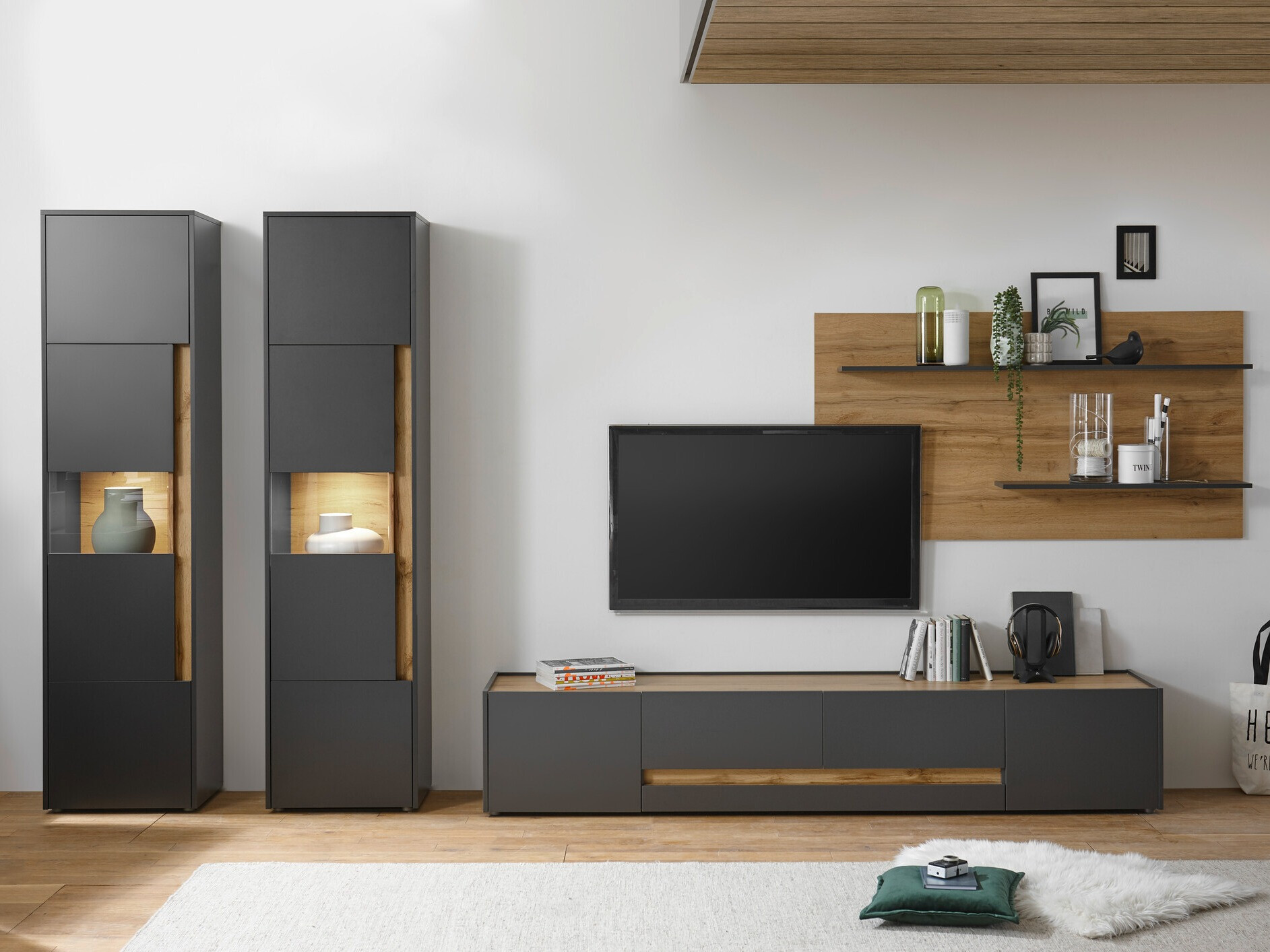 Set de living Elbsori 132 (Antracit + Stejar Wotan)