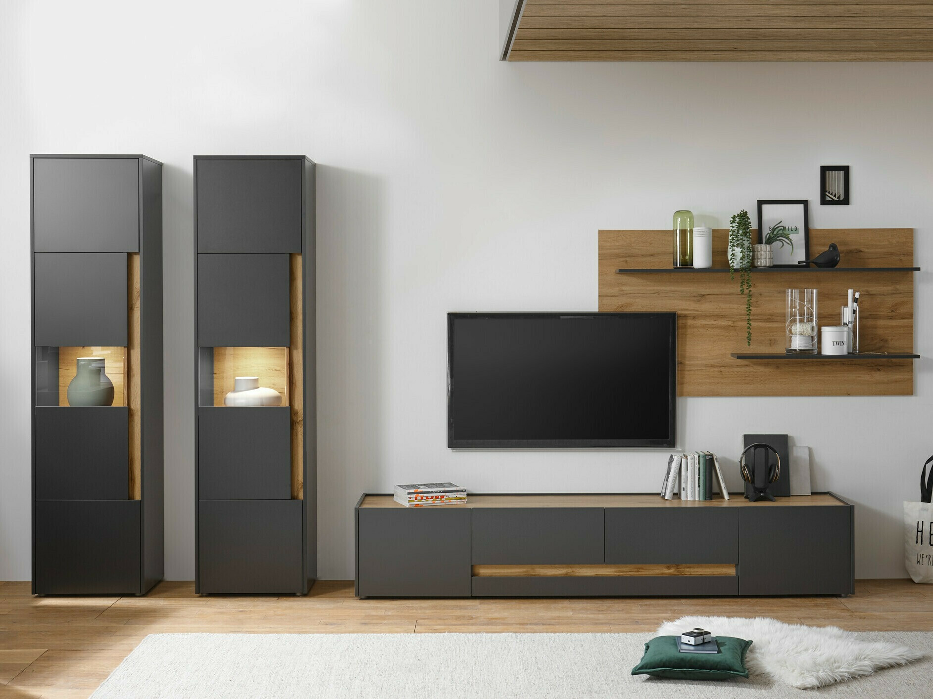 Set de living Elbsori 132 (Antracit + Stejar Wotan)