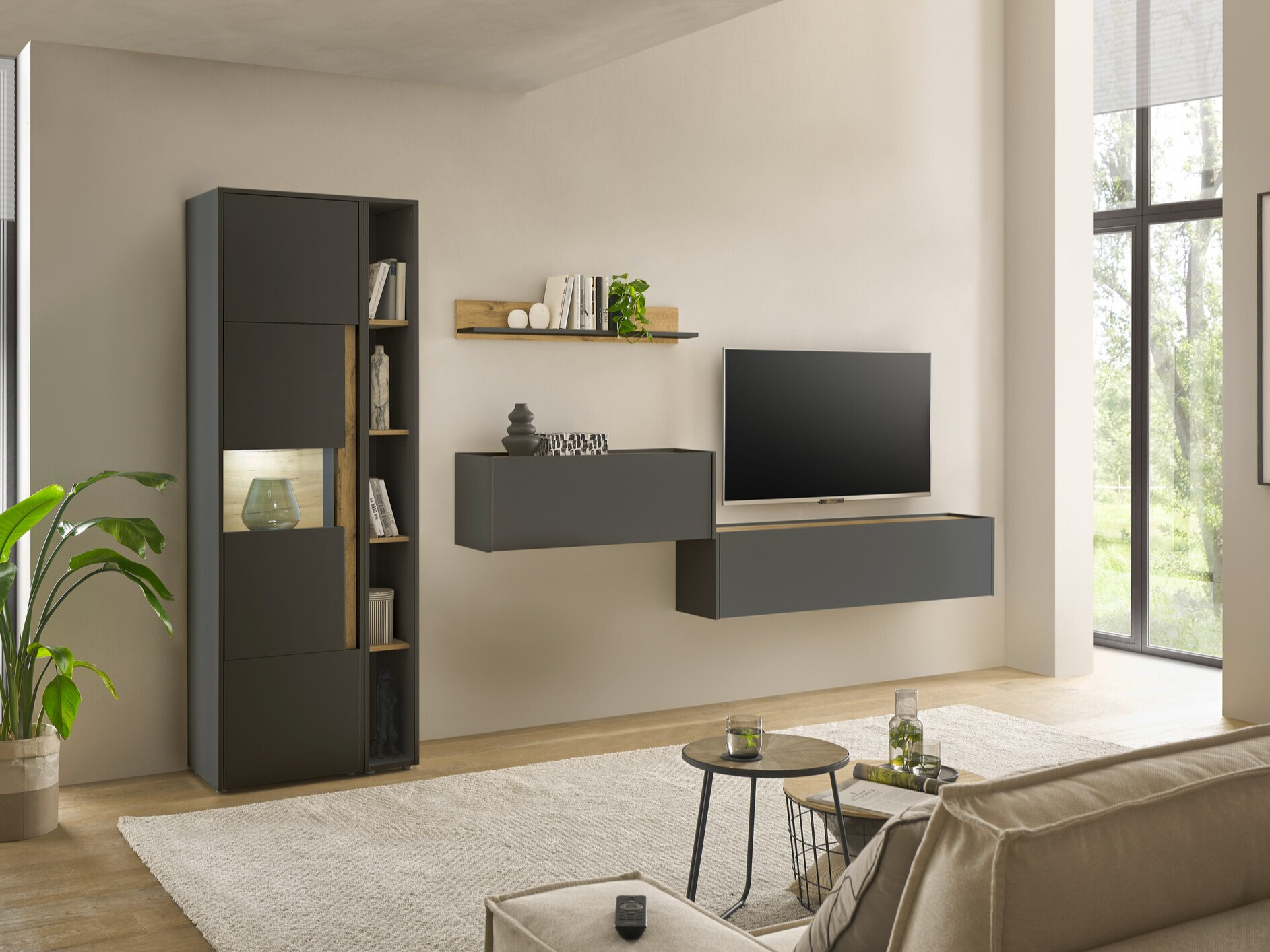 Set de living Elbsori 133 (Antracit + Stejar Wotan)