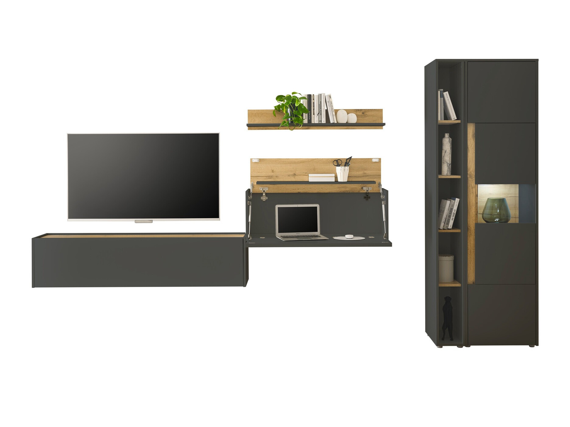 Set de living Elbsori 133 (Antracit + Stejar Wotan)