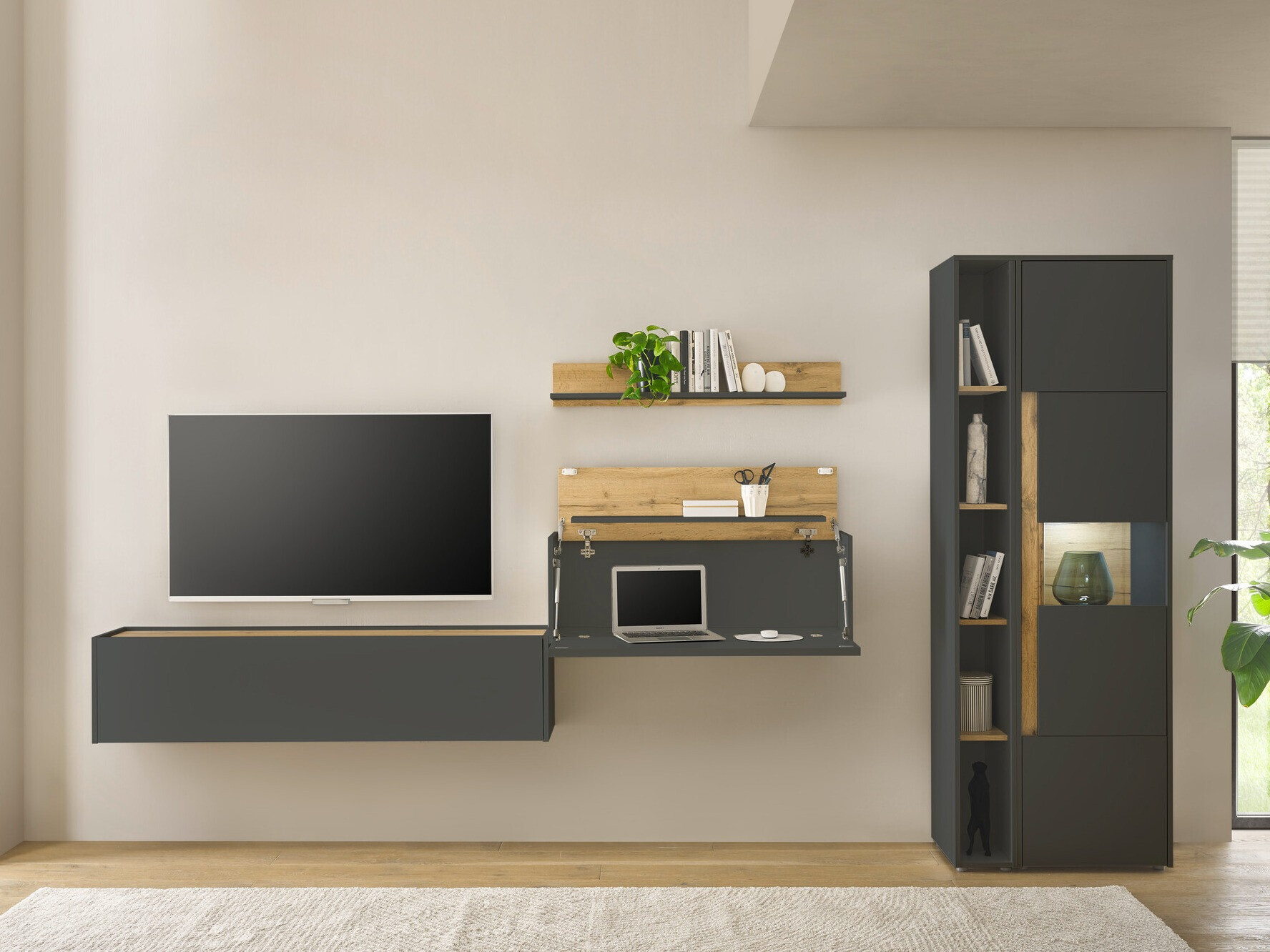 Set de living Elbsori 133 (Antracit + Stejar Wotan)