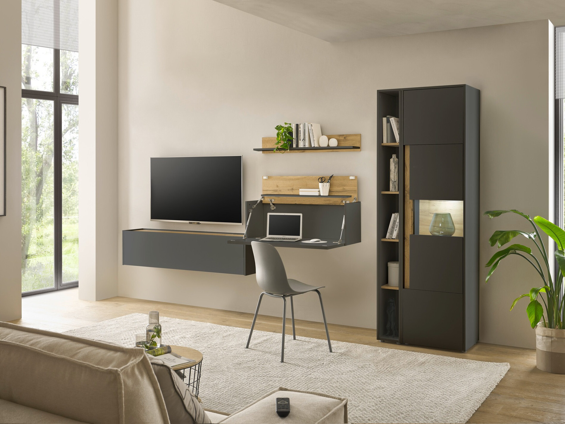 Set de living Elbsori 133 (Antracit + Stejar Wotan)
