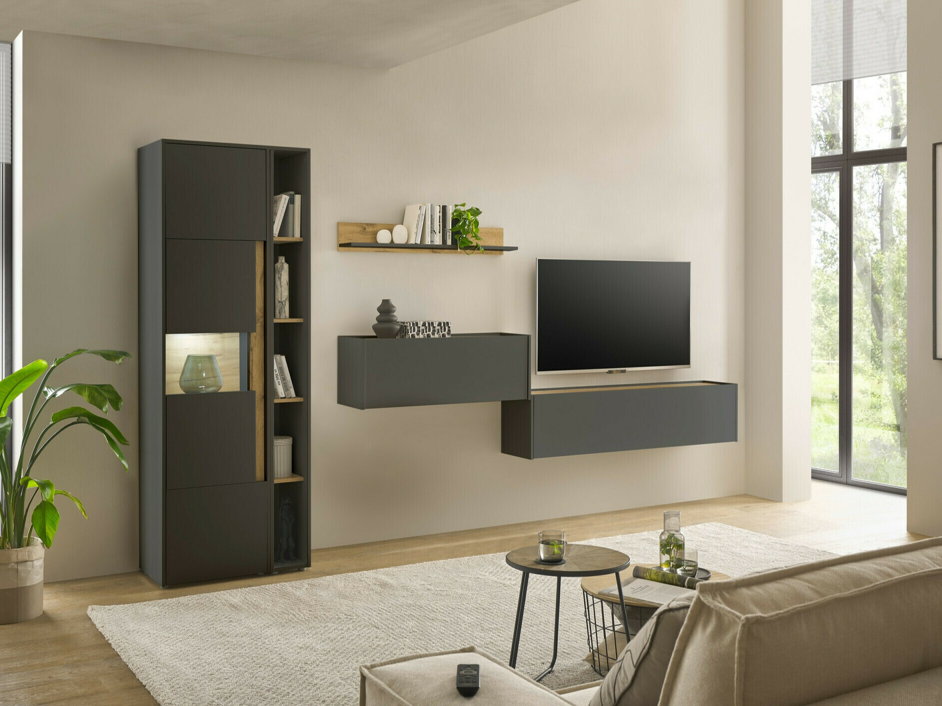 Set de living Elbsori 133 (Antracit + Stejar Wotan)