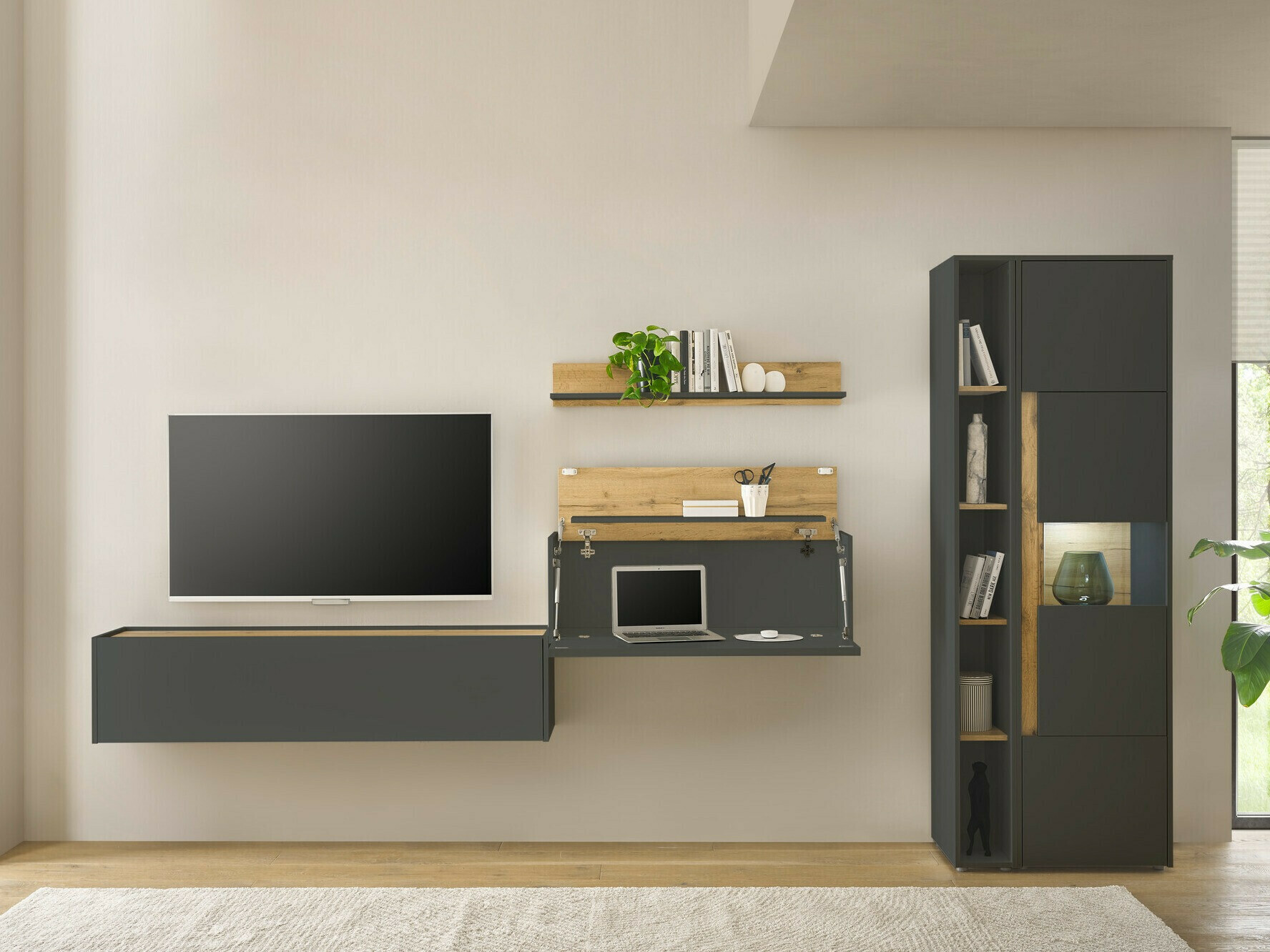 Set de living Elbsori 133 (Antracit + Stejar Wotan)