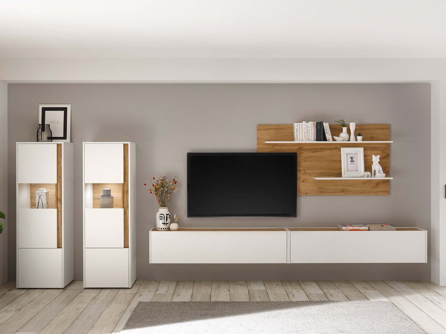 Set de living Elbsori 135 (Alb + Stejar Wotan)