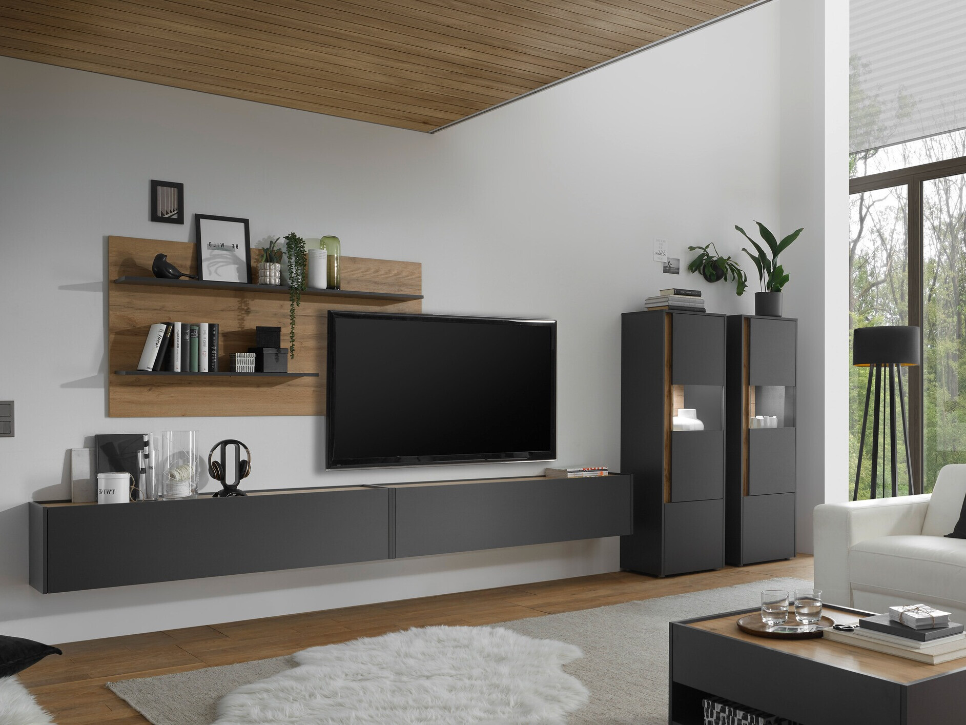 Set de living Elbsori 135 (Antracit + Stejar Wotan)