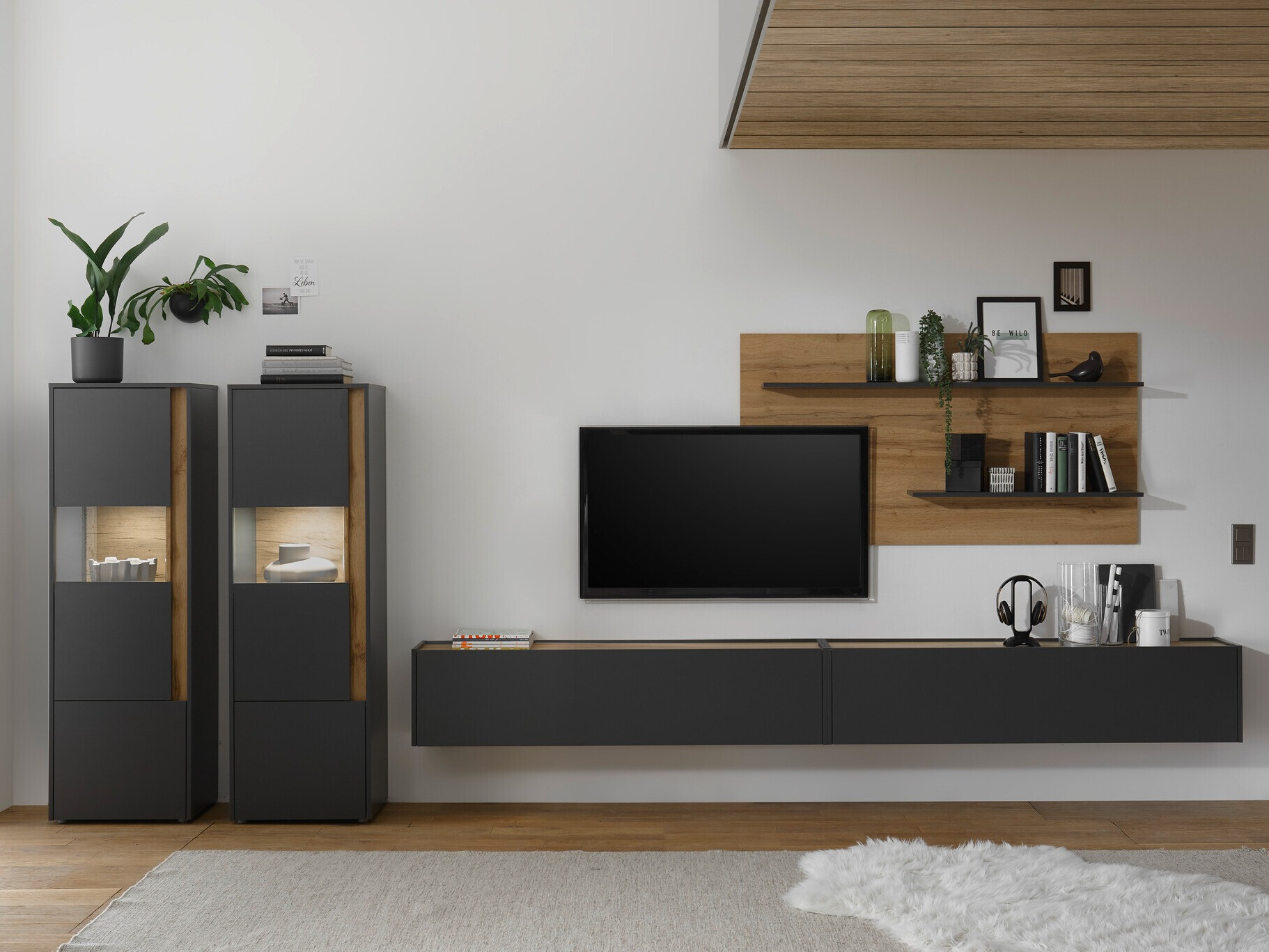 Set de living Elbsori 135 (Antracit + Stejar Wotan)