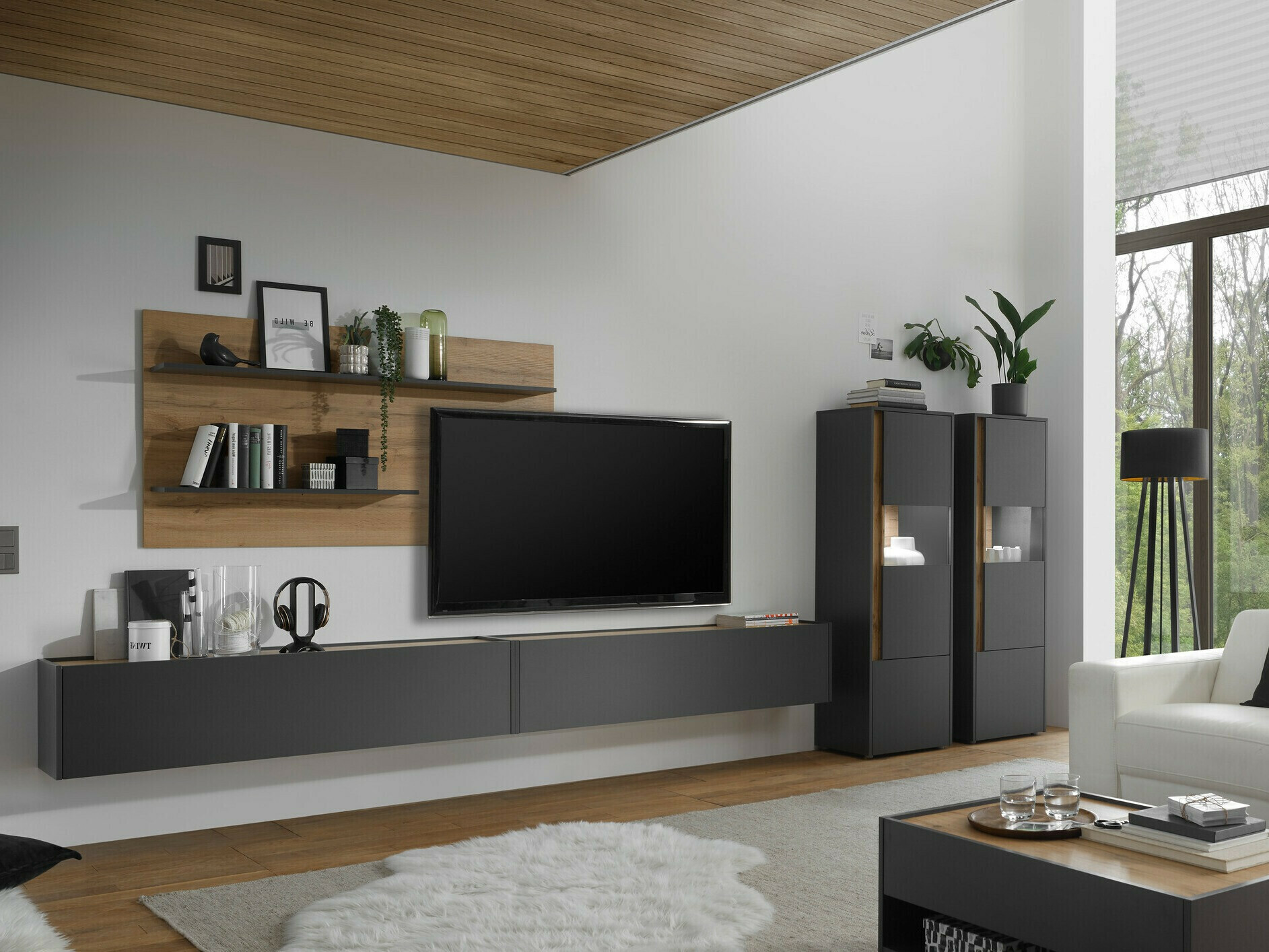 Set de living Elbsori 135 (Antracit + Stejar Wotan)