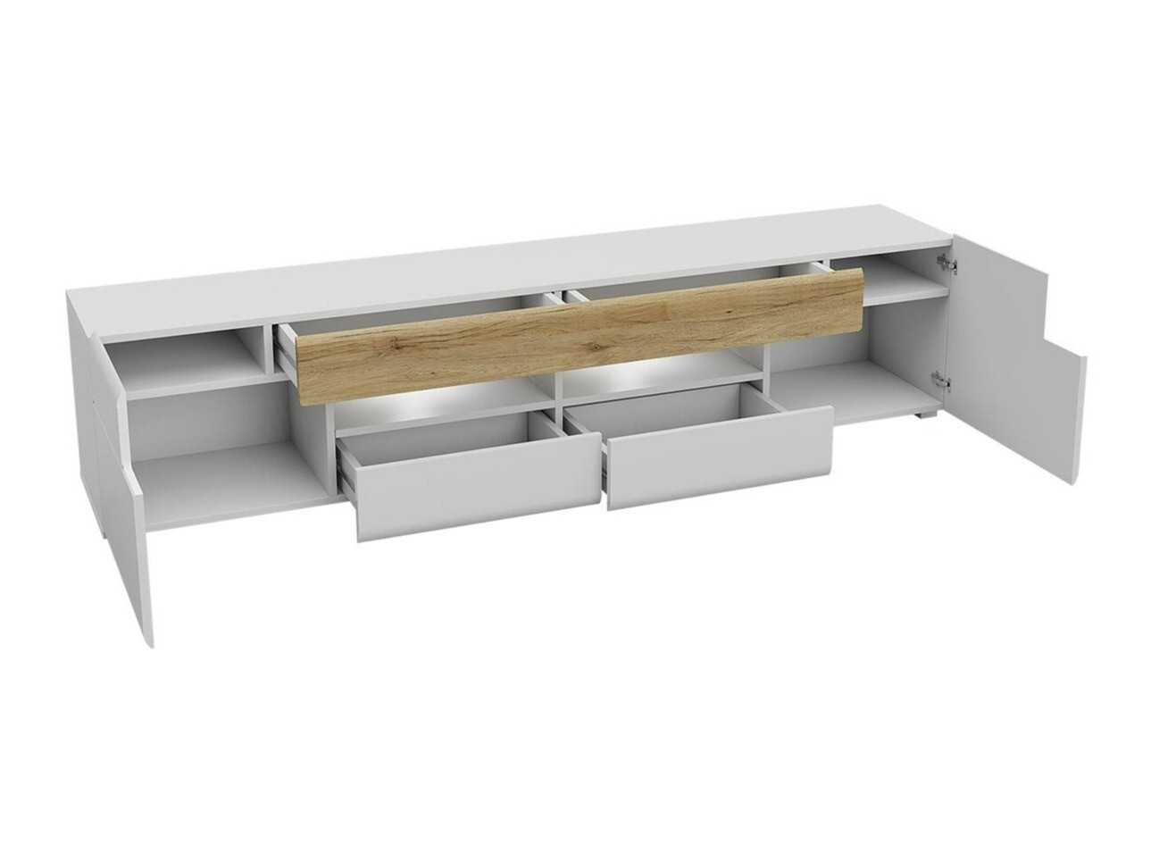 Comodă TV Torsone 113 (Alb + Alb lucios + Stejar San Remo)