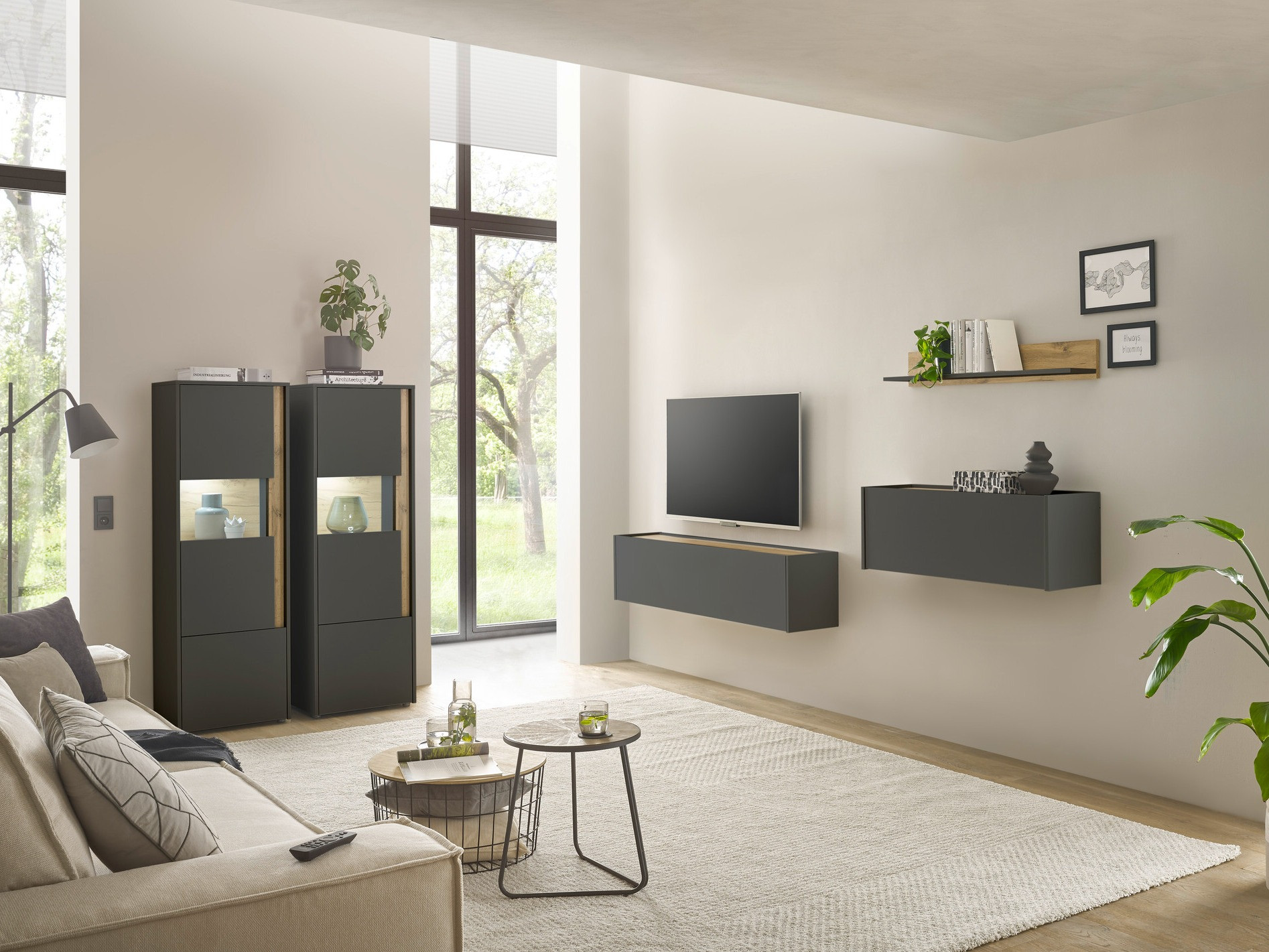 Set de living Elbsori 136 (Antracit + Stejar Wotan)