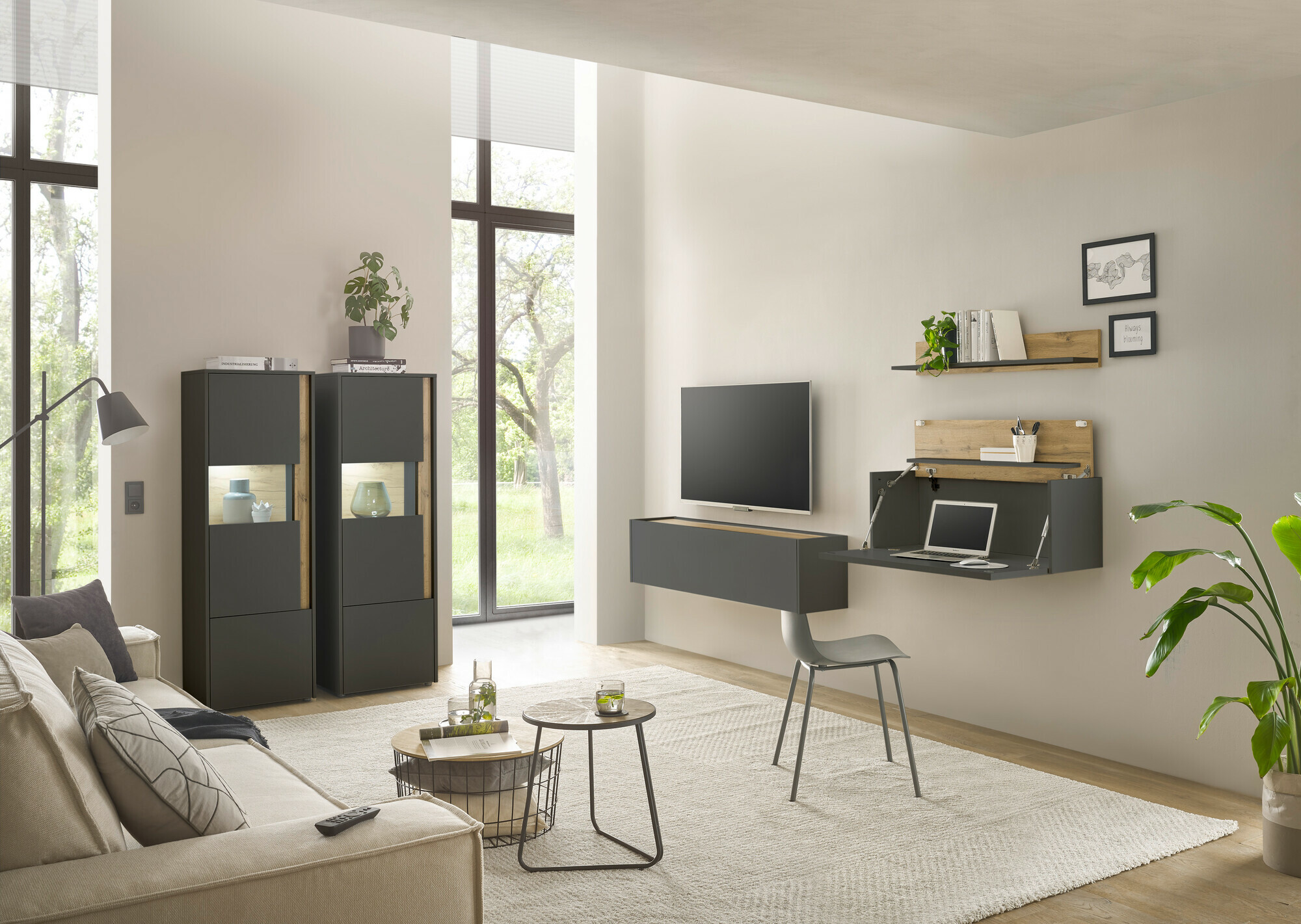 Set de living Elbsori 136 (Antracit + Stejar Wotan)