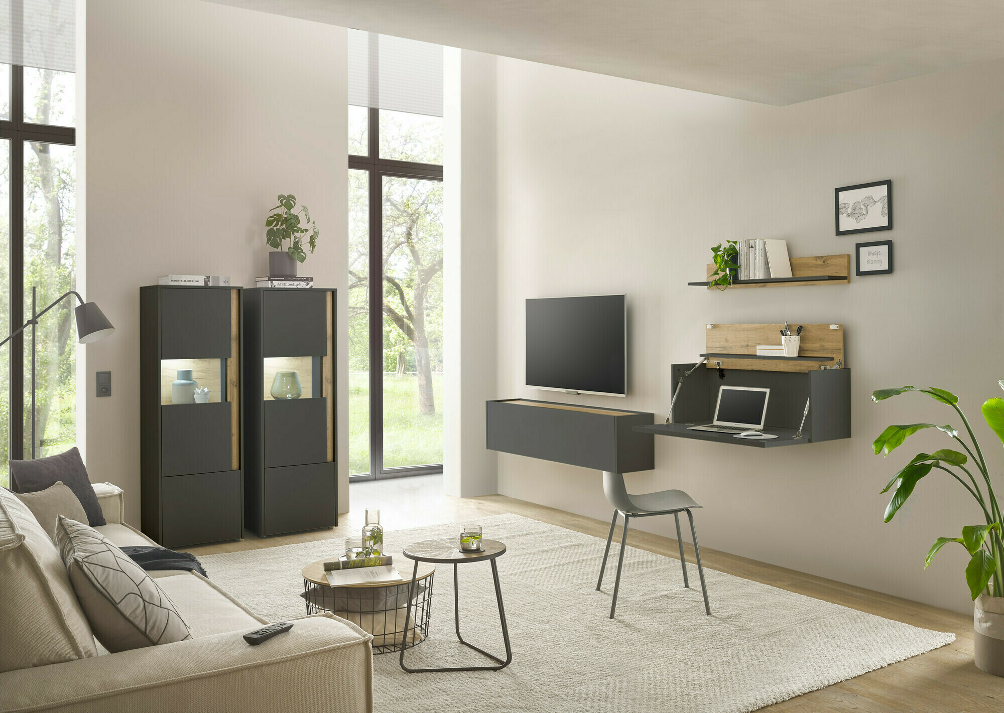 Set de living Elbsori 136 (Antracit + Stejar Wotan)