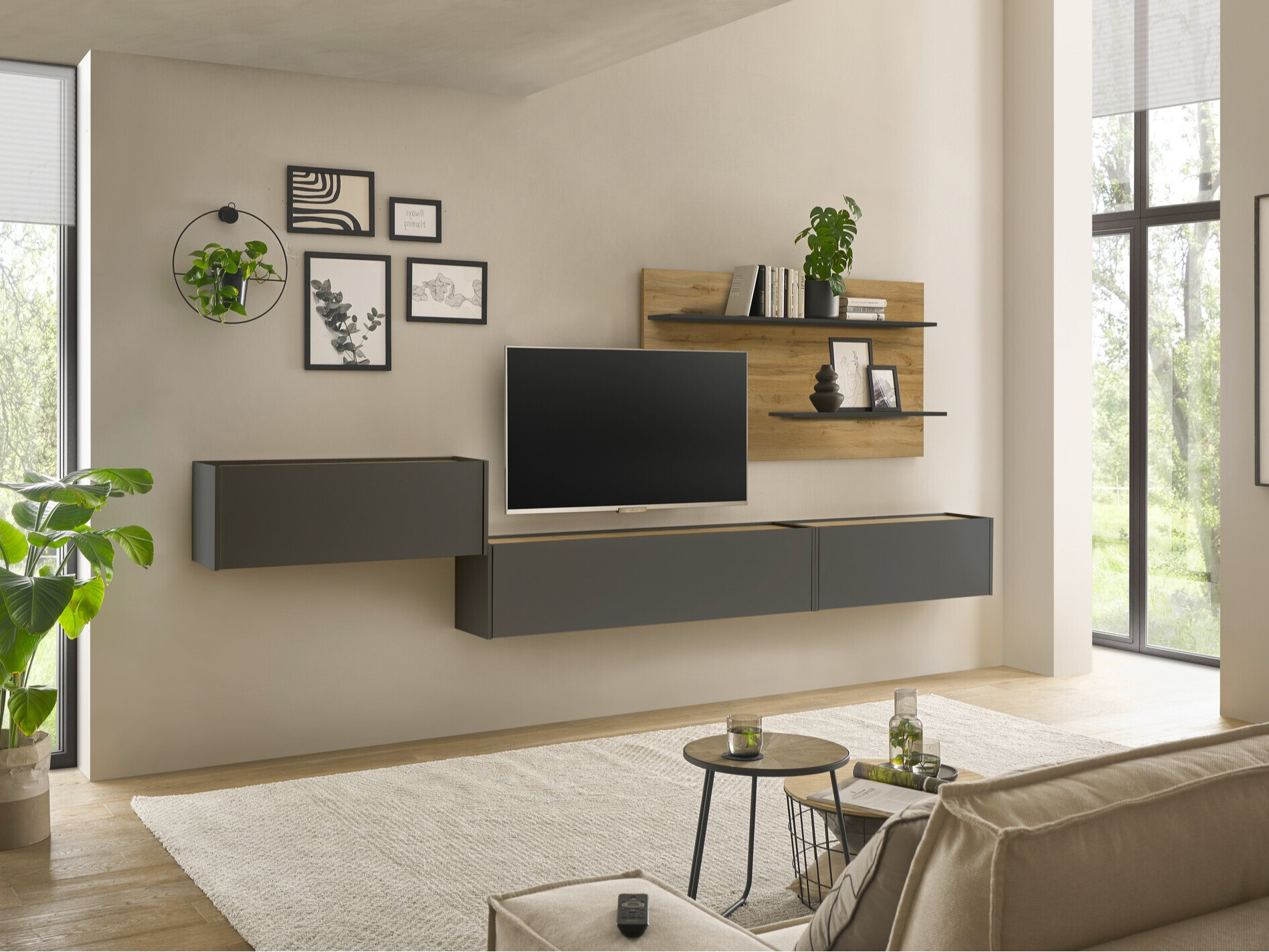 Set de living Elbsori 137 (Antracit + Stejar Wotan)