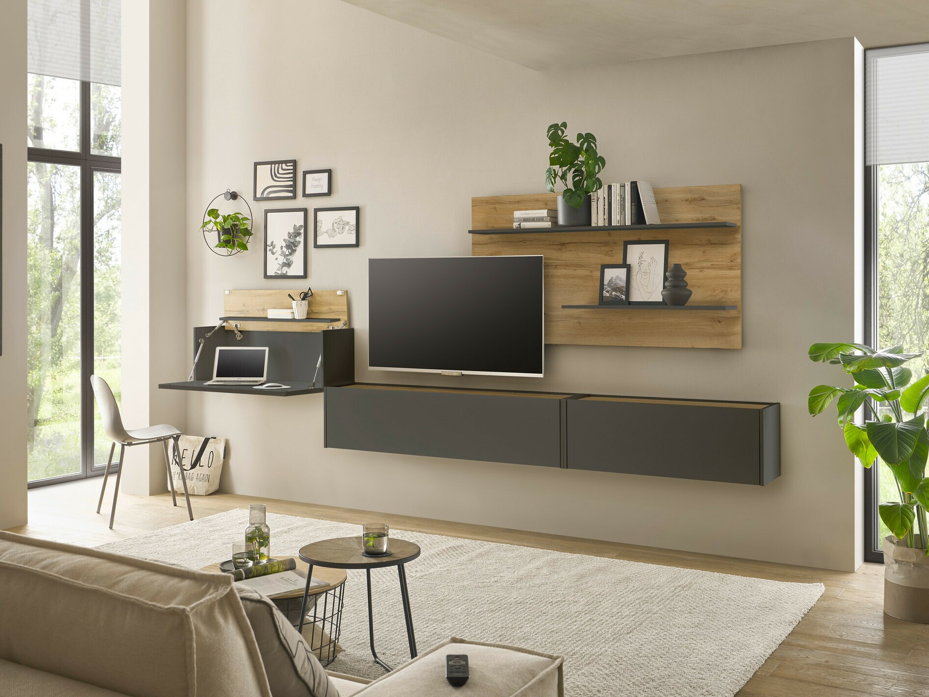 Set de living Elbsori 137 (Antracit + Stejar Wotan)