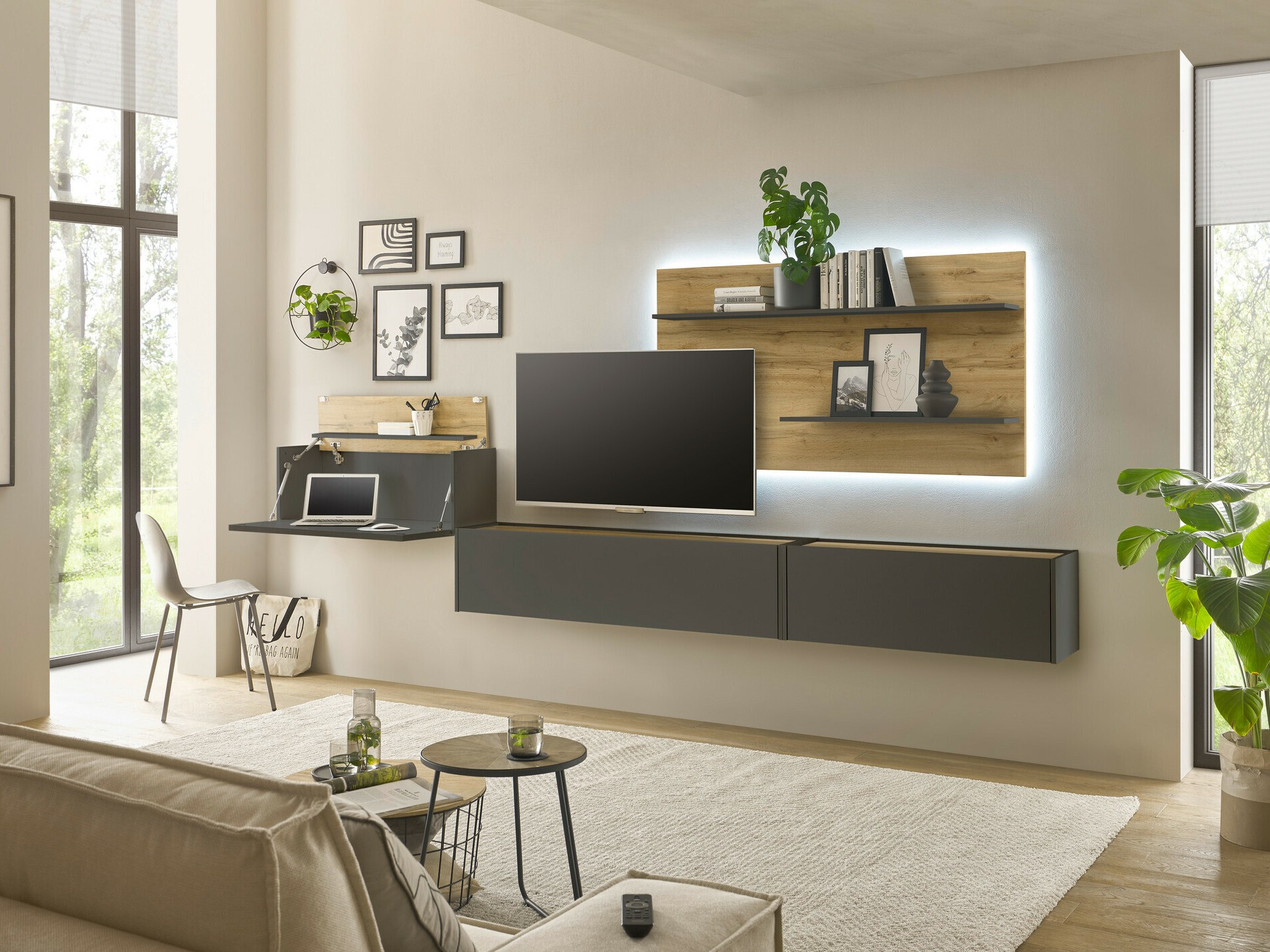Set de living Elbsori 137 (Antracit + Stejar Wotan)