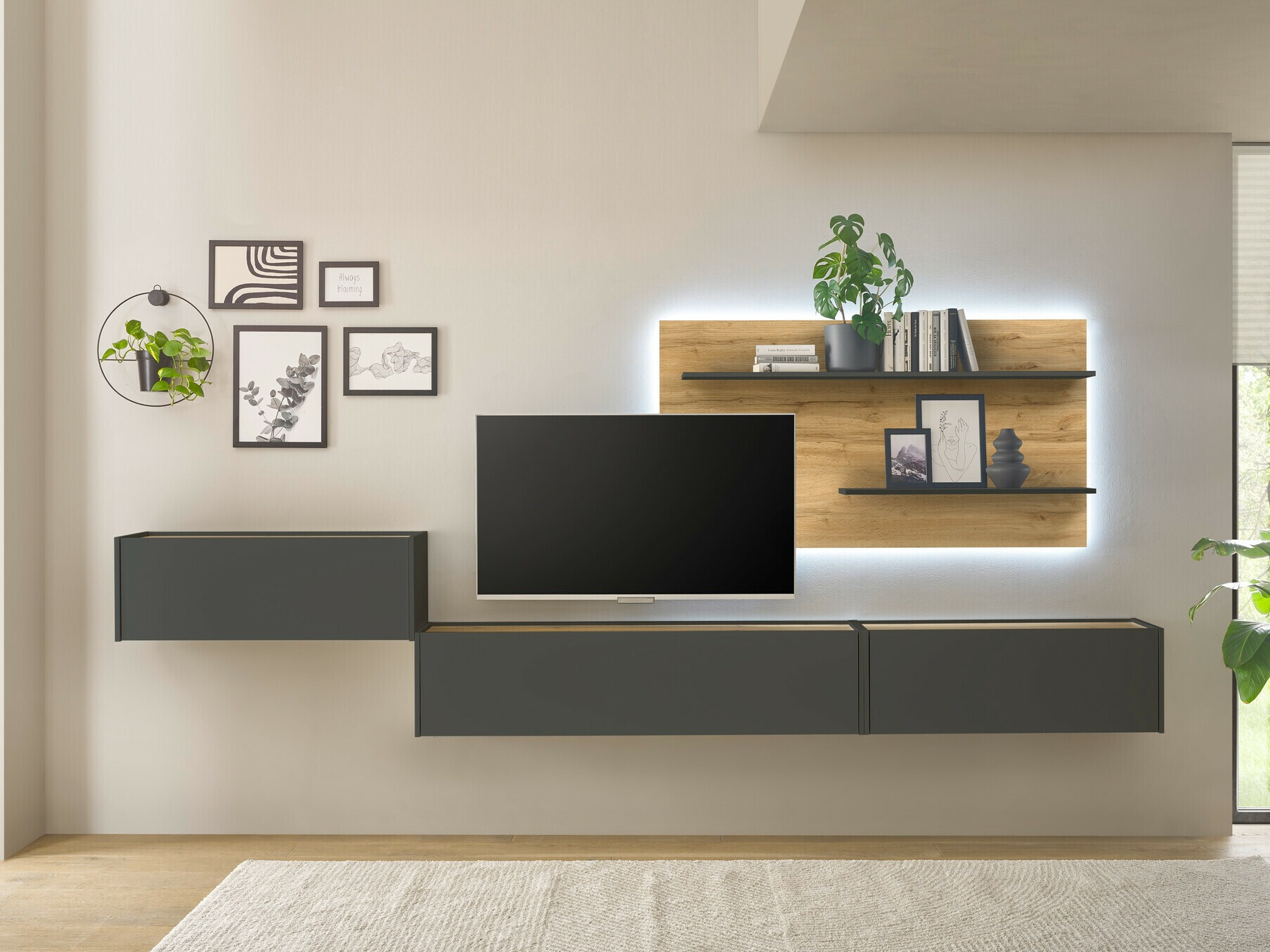 Set de living Elbsori 137 (Antracit + Stejar Wotan)