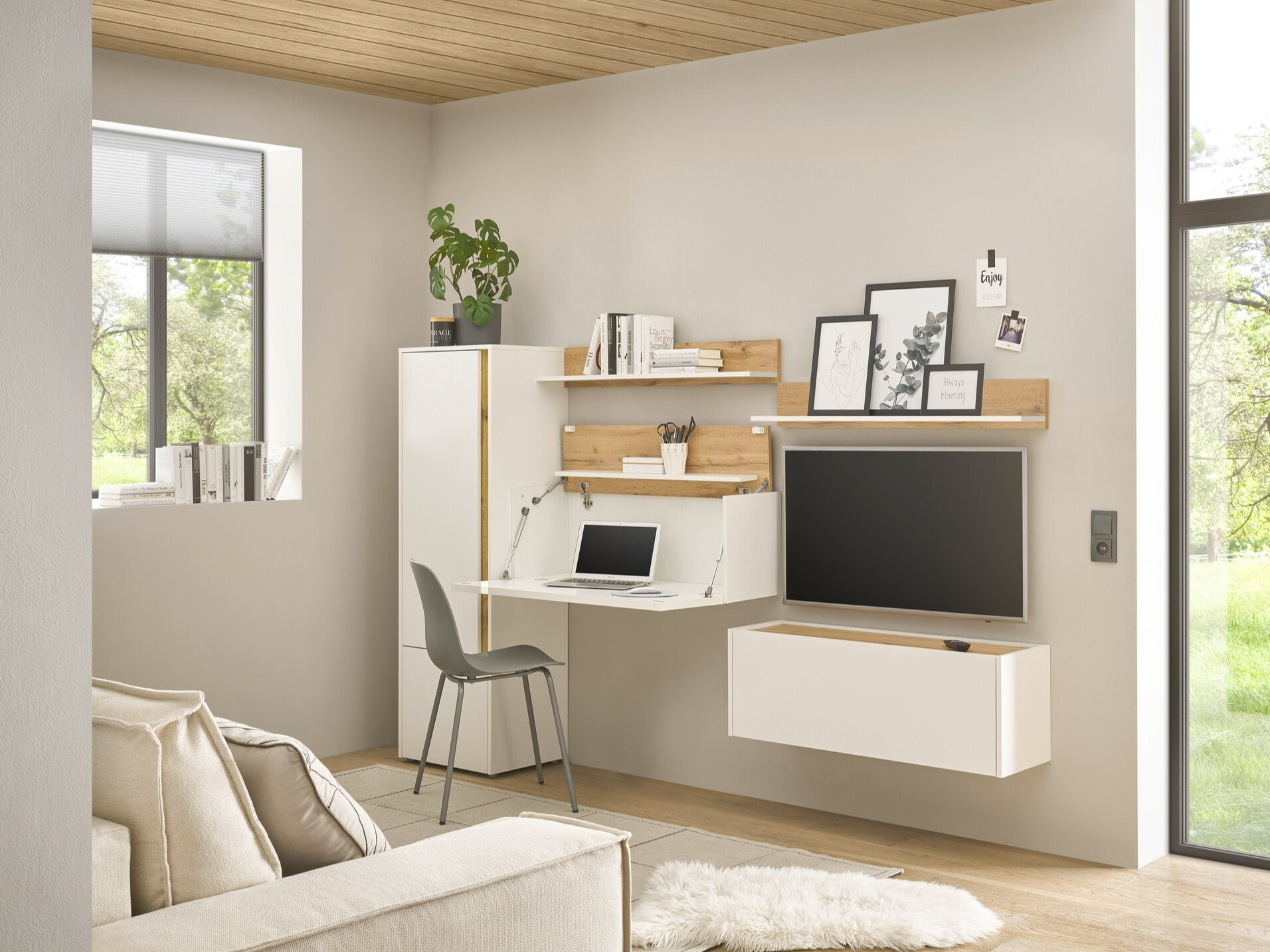 Set de living Elbsori 138 (Alb + Stejar Wotan)