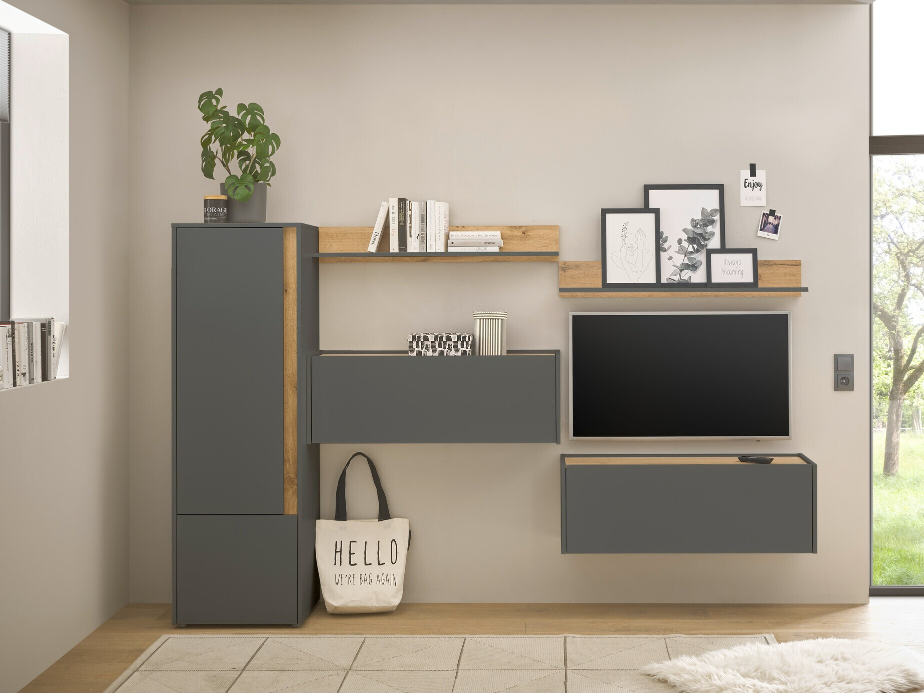 Set de living Elbsori 138 (Antracit + Stejar Wotan)