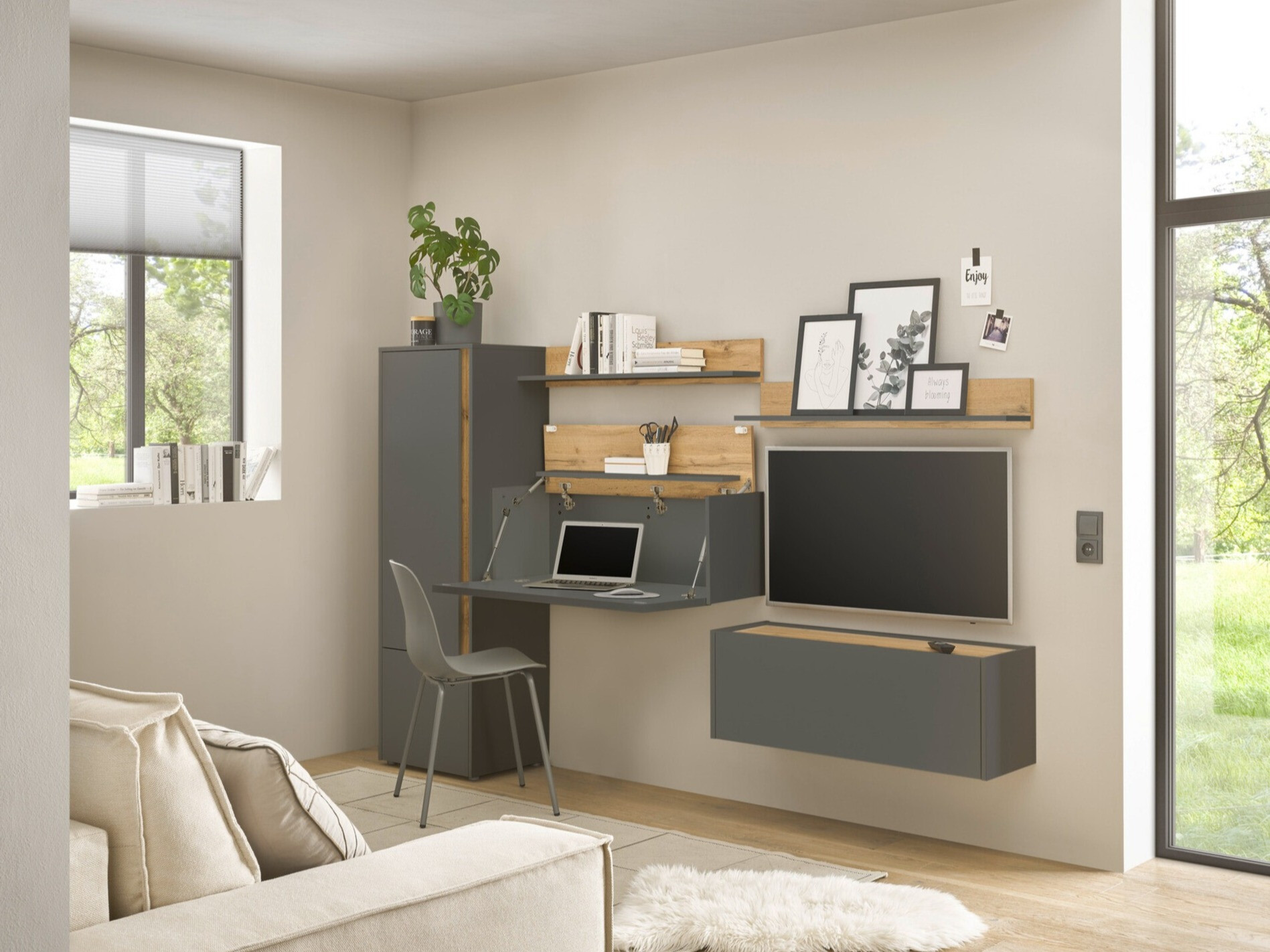 Set de living Elbsori 138 (Antracit + Stejar Wotan)