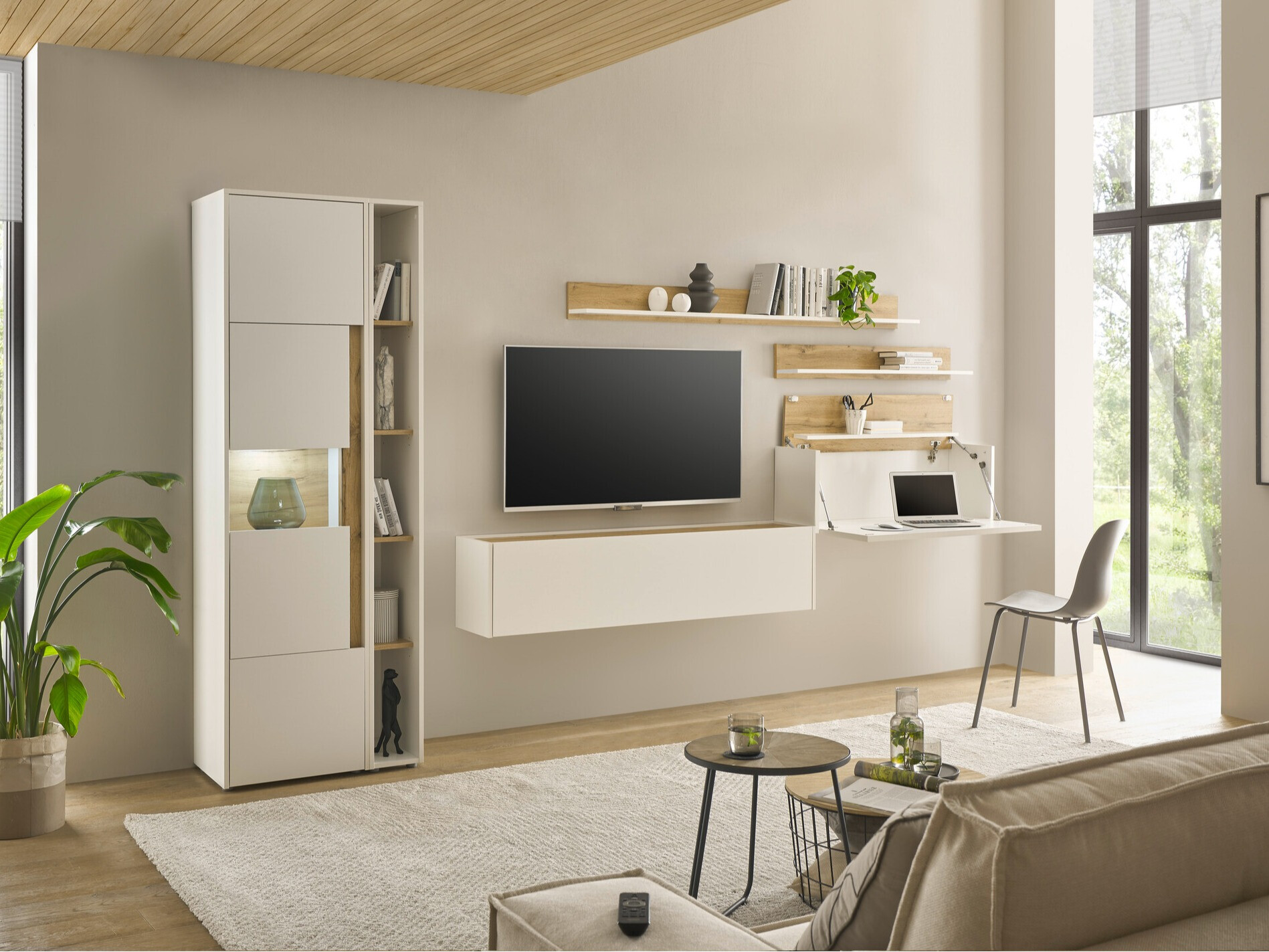 Set de living Elbsori 140 (Alb + Stejar Wotan)